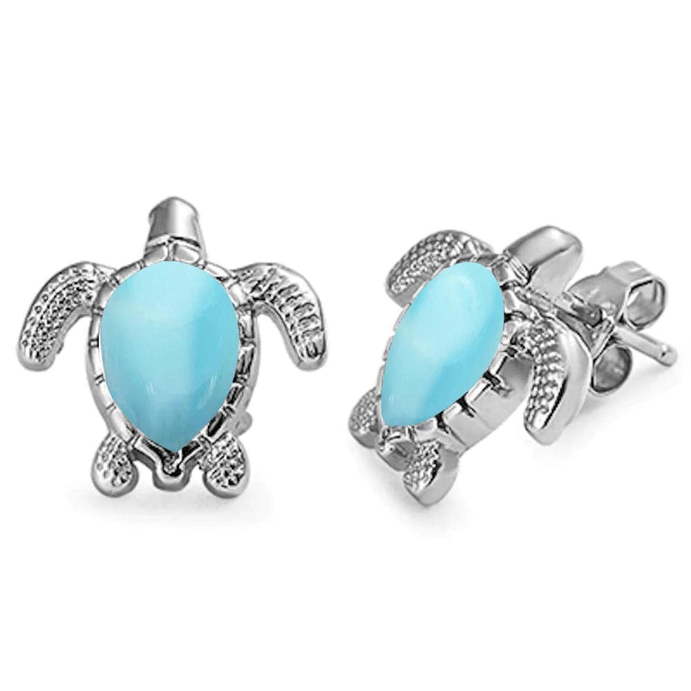 Larimar or Created Opal Sea Turtle Post or Hook Earrings 925 Sterling Silver、mySite、g9winljtr