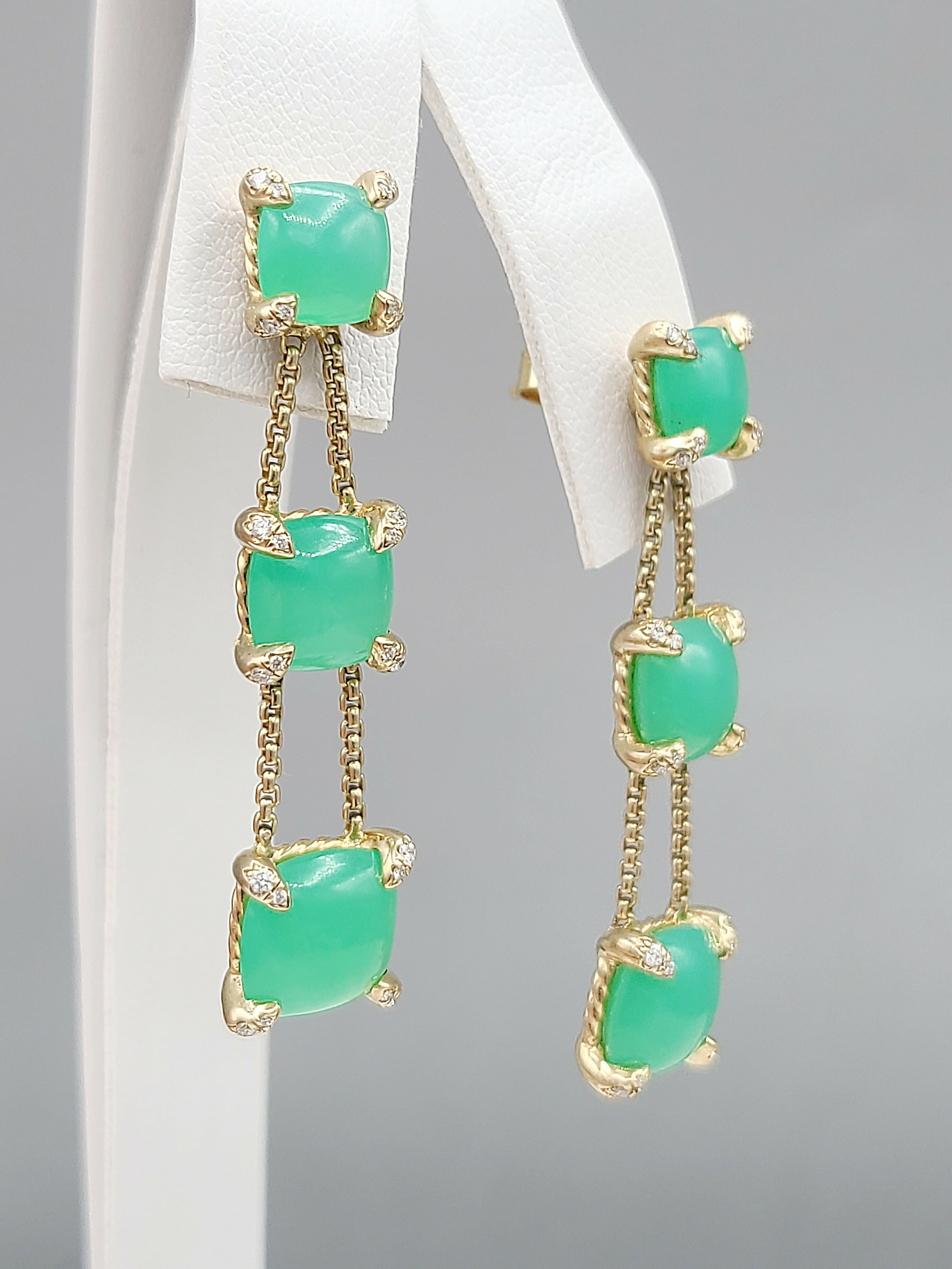 David Yurman聽Chatelaine聽Linear Chain 18k Earrings With Chrysoprase、mySite、hinf8tx79