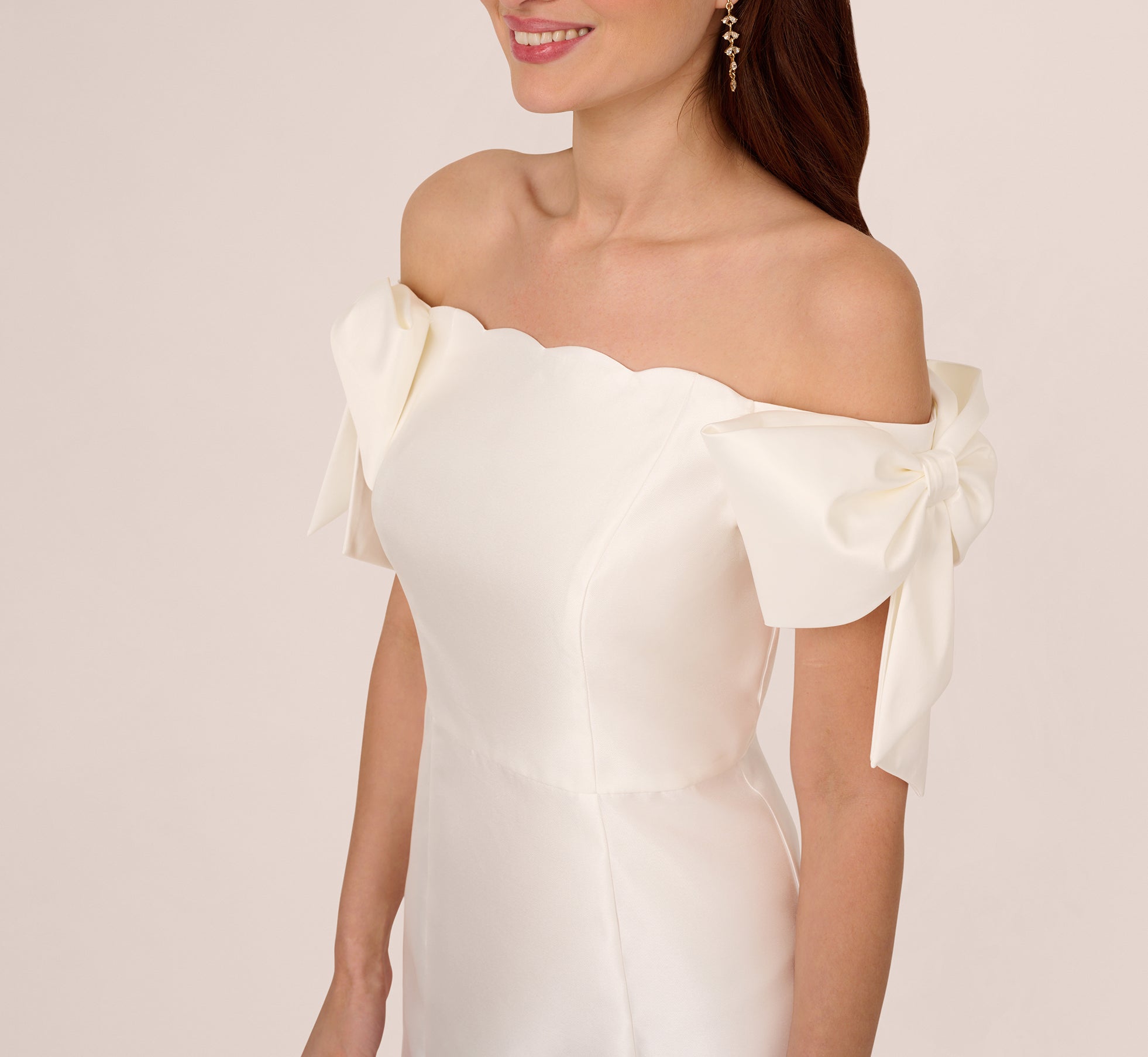 Off Shoulder Bow Sleeve Cocktail Dress In Ivory、mySite、solidvoid