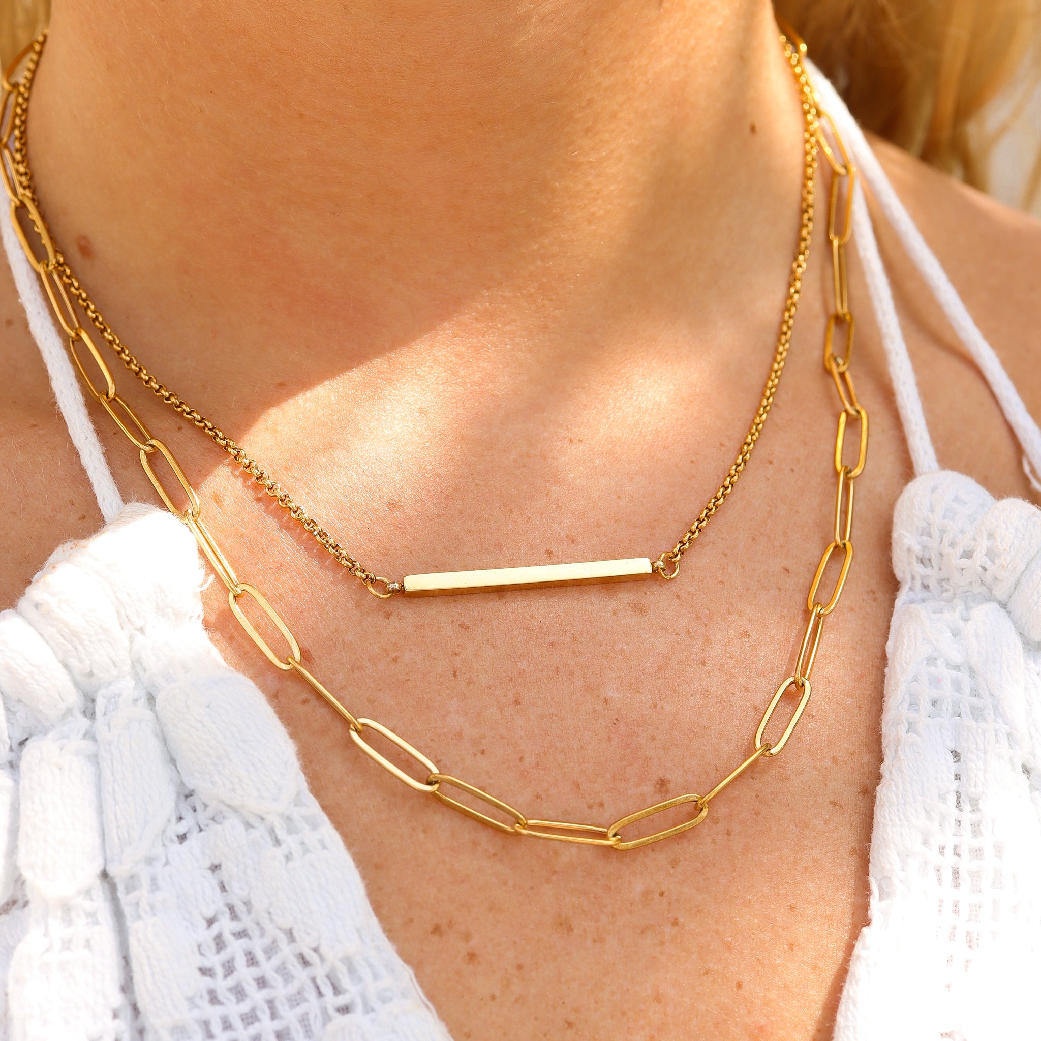 18K Gold PVD Stainless Steel Paperclip Layered Blank Bar Necklace / CHN0016、mySite、dreamappss