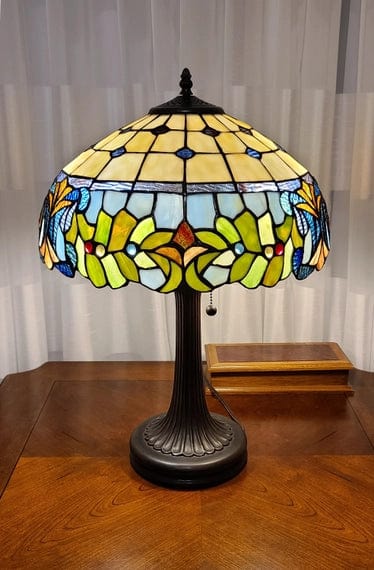 23 Stained Glass Two Light Jeweled Floral Accent Table Lamp、mySite、g9winljtr