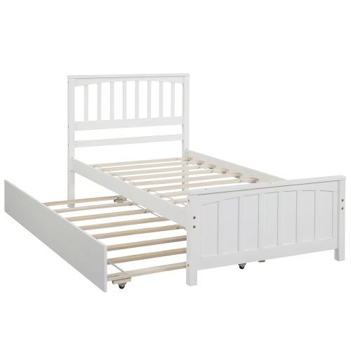 Twin size Platform Bed with Trundle, White、、casual