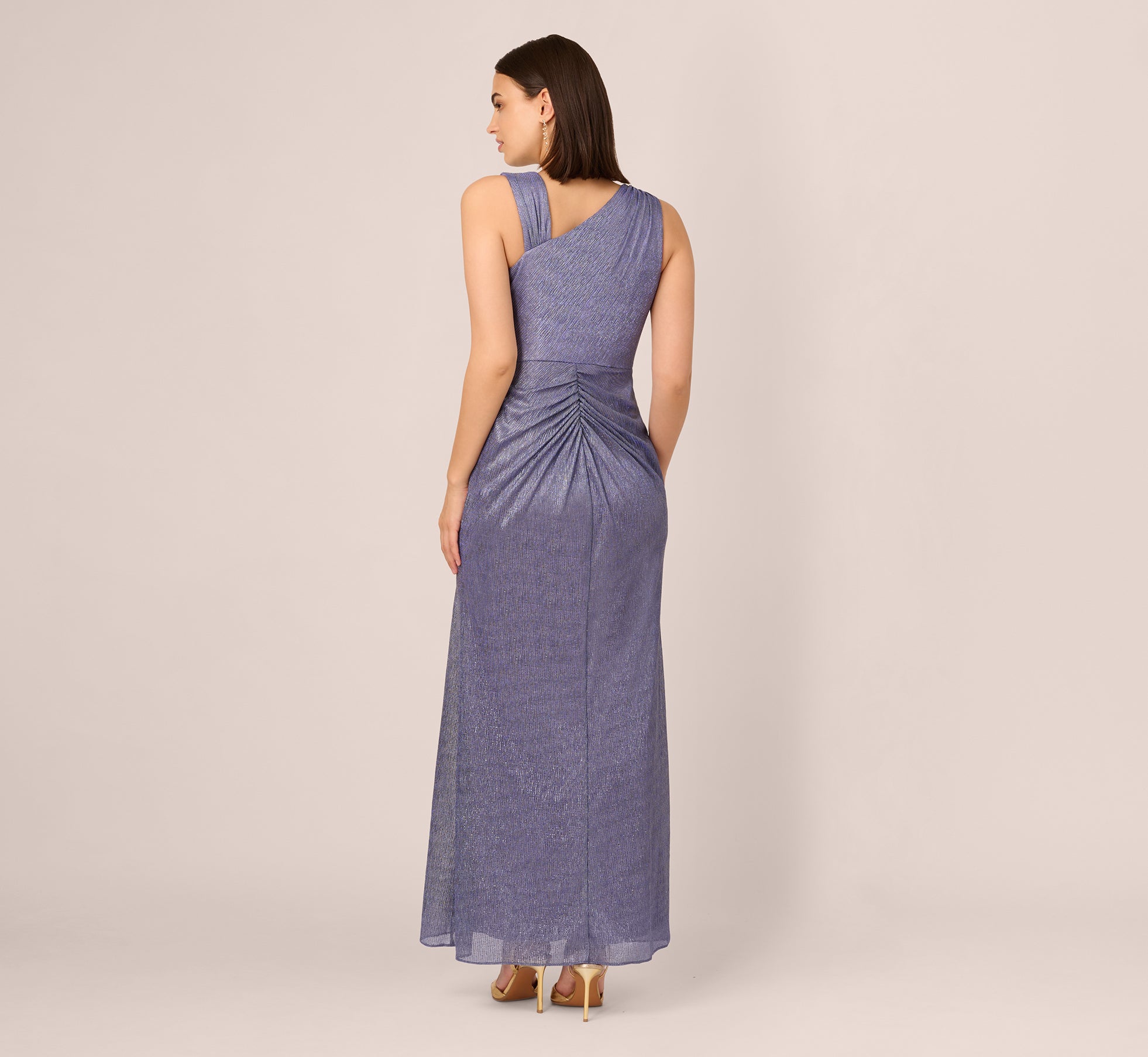 Draped Metallic Foil Long Dress In Peri Cruise、mySite、solidvoid