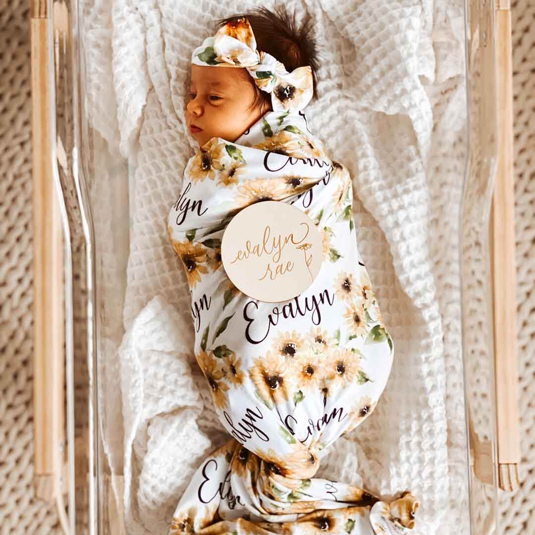  Savannah's Sunflowers Personalized Baby Name Swaddle Blanket、mySite、layawaytickets