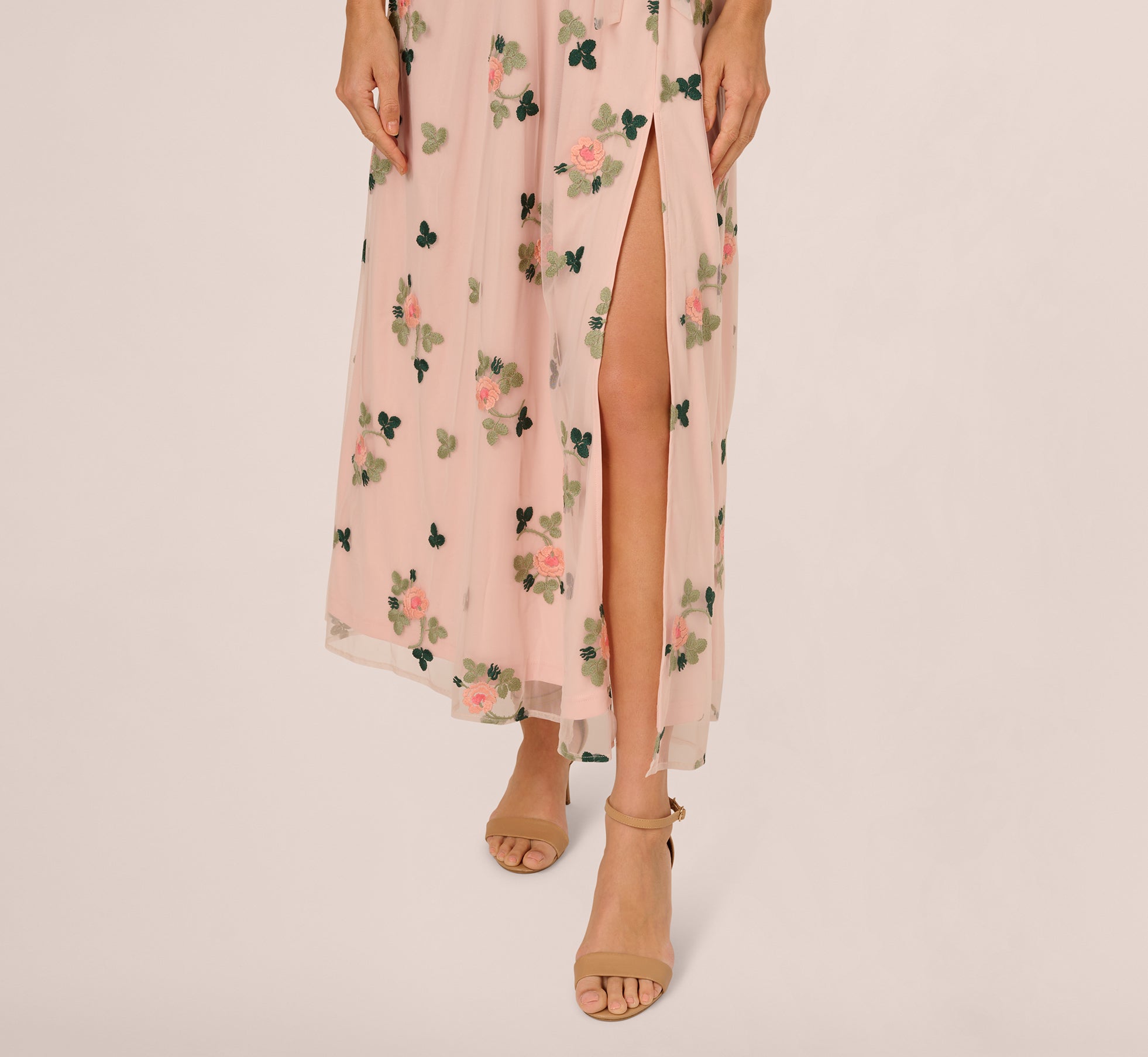 Floral Embroidered Maxi Dress With Sheer Flutter Sleeves In Blush Multi、mySite、solidvoid
