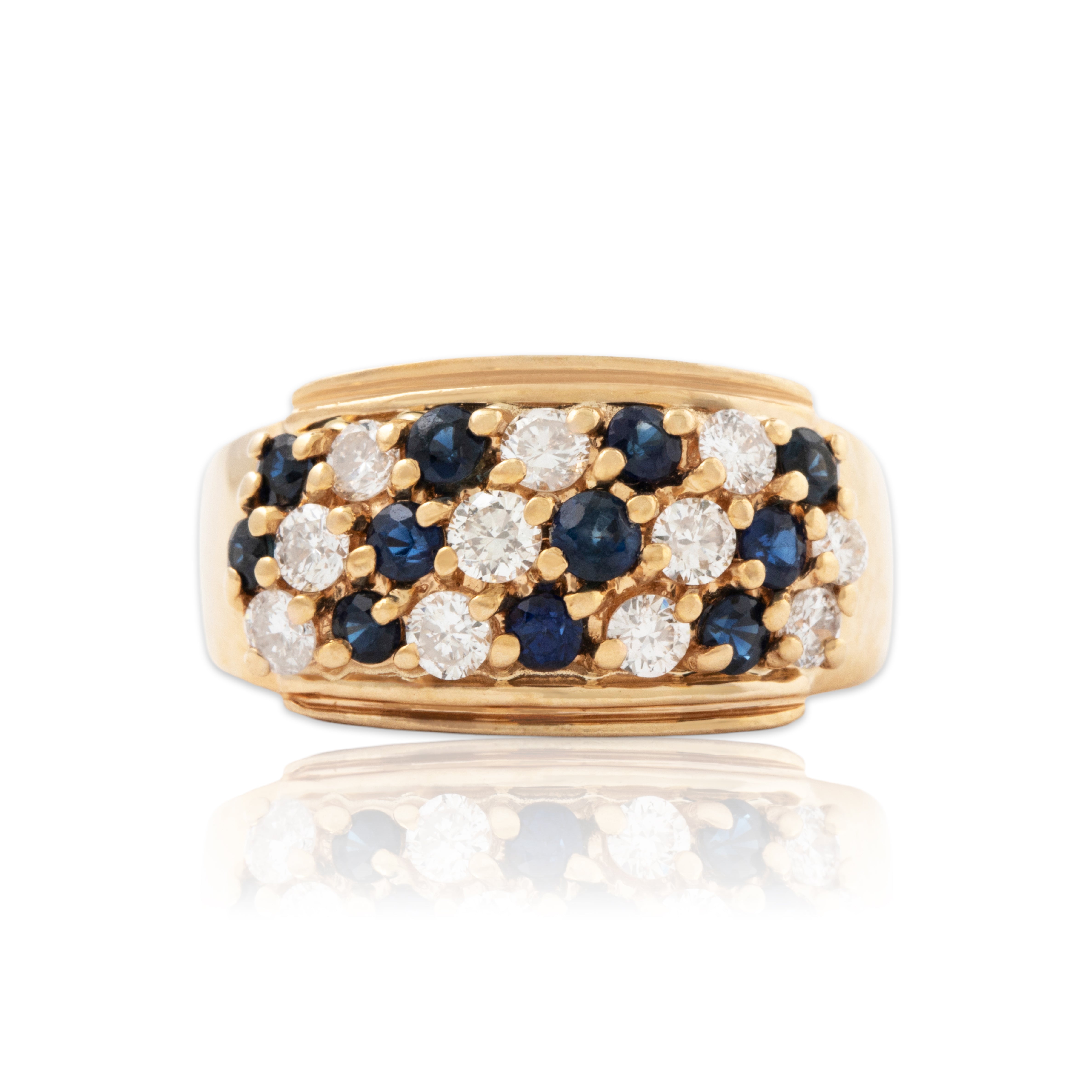 Vintage 14k Yellow Gold Blue Sapphire .484cttw Diamond Sparkling Lines Band Ring、mySite、hinf8tx79