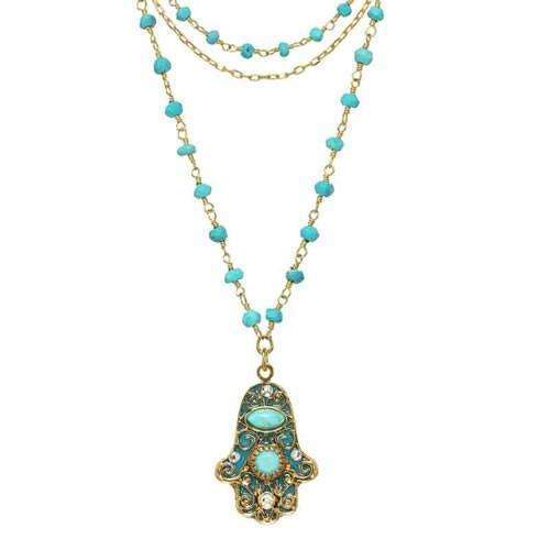 Michal Golan Layered Turquoise Hamsa Necklace、mySite、topwebapps