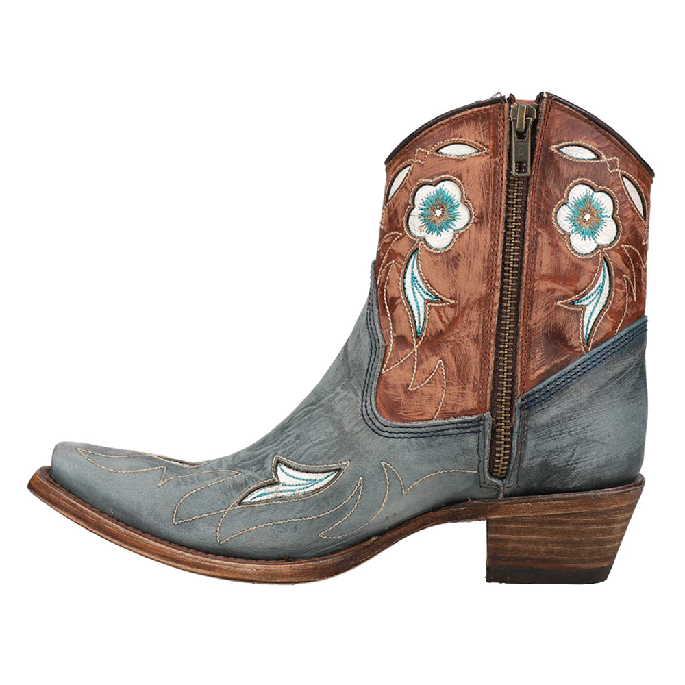 Tooled Inlay Floral Embroidered Snip Toe Zippered Cowboy Booties、mySite、gtrtttuynbv