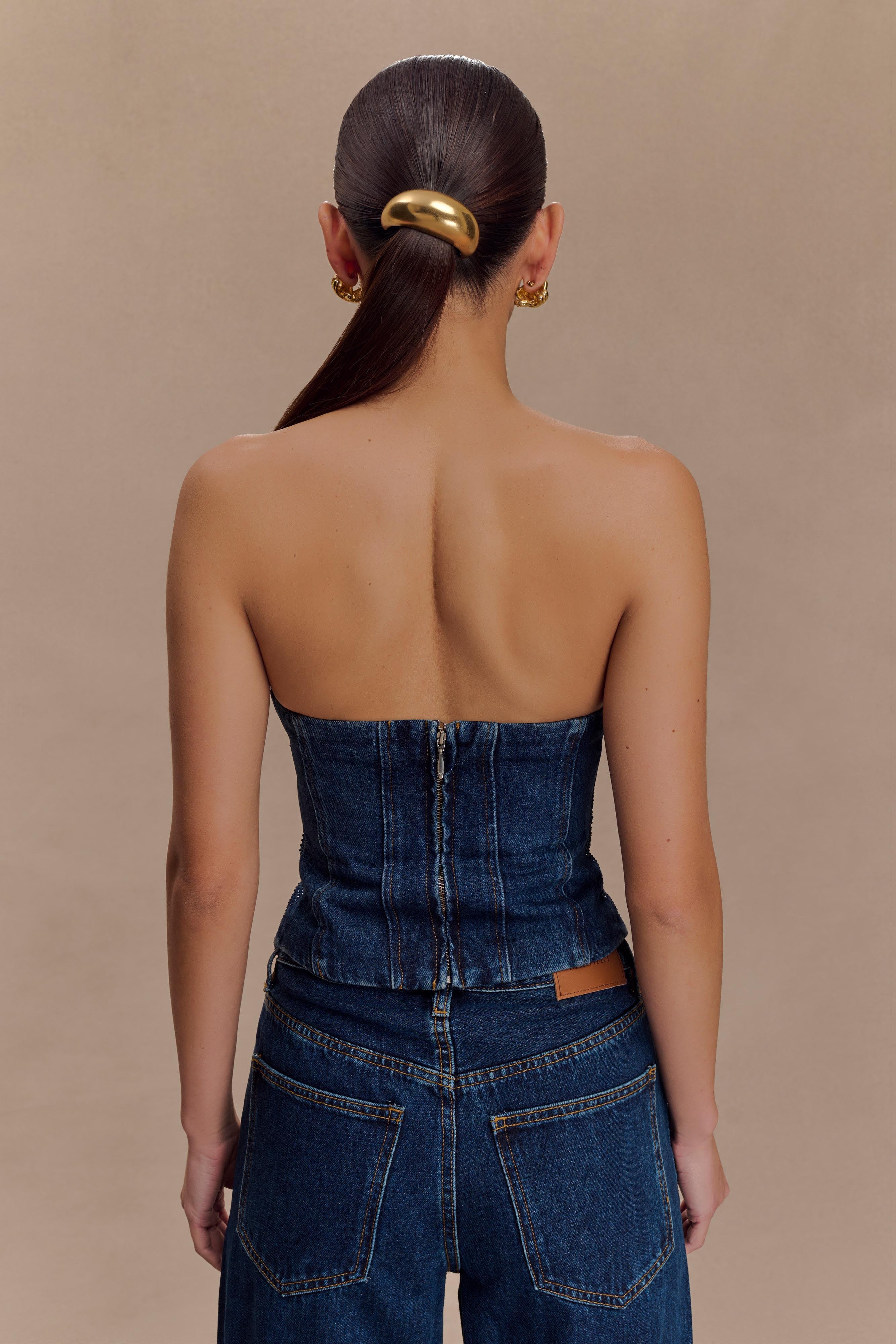 Monte Strapless Diamante Denim Corset - Midnight Blue、mySite、solidvoid