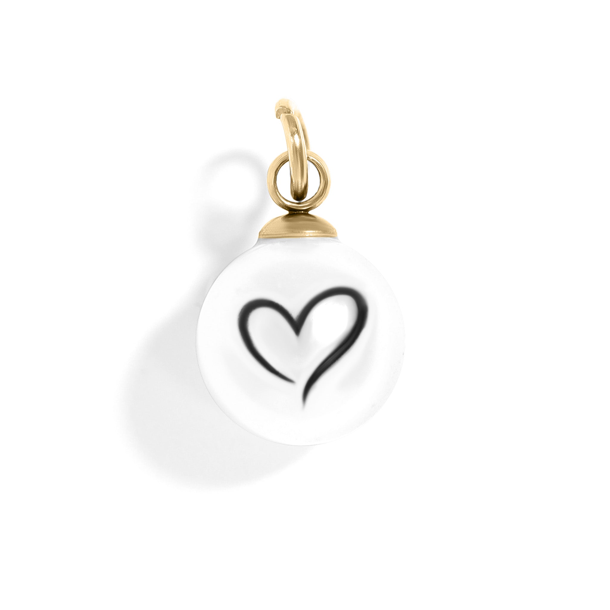 18K Gold PVD Stainless Steel 8mm Single Heart Printed Pearl Charm / PDL0246、mySite、dreamappss