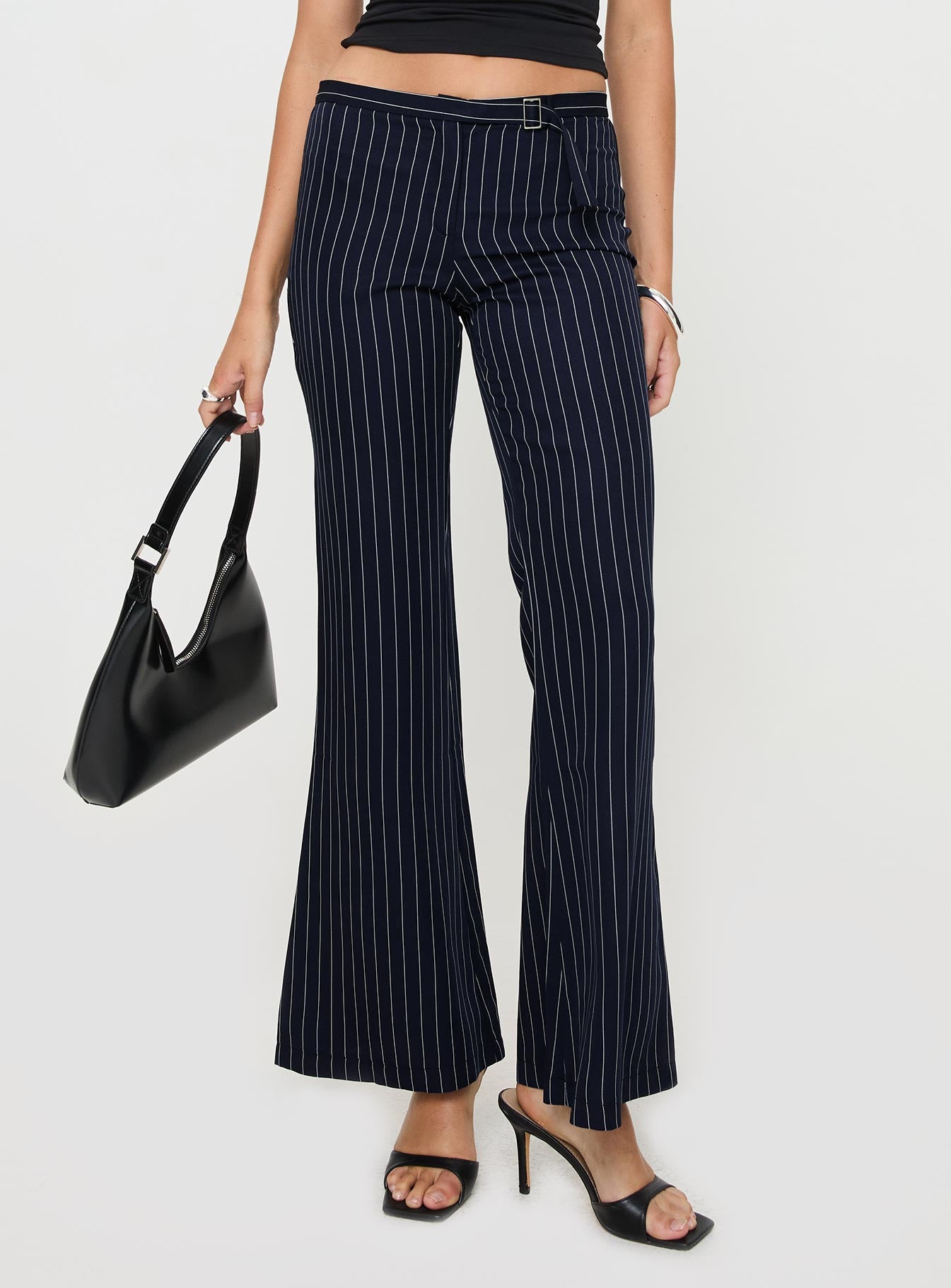 No One Low Waist Pinstripe Pants Navy、mySite、solidvoid