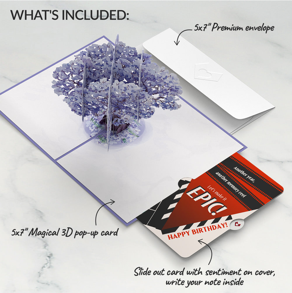 Watercolor Jacaranda Tree Birthday Pop-Up Card and Epic Reel Sentiment Set、mySite、solidvoid