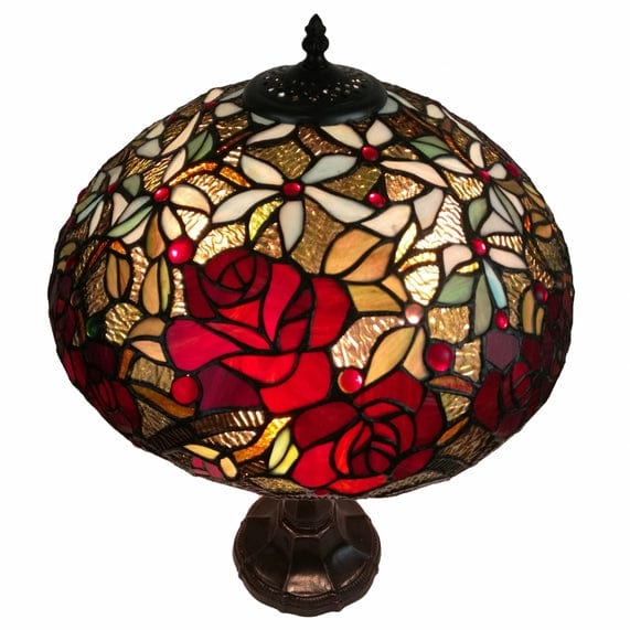 24 Stained Glass Two Light Jeweled Roses Accent Table Lamp、mySite、g9winljtr