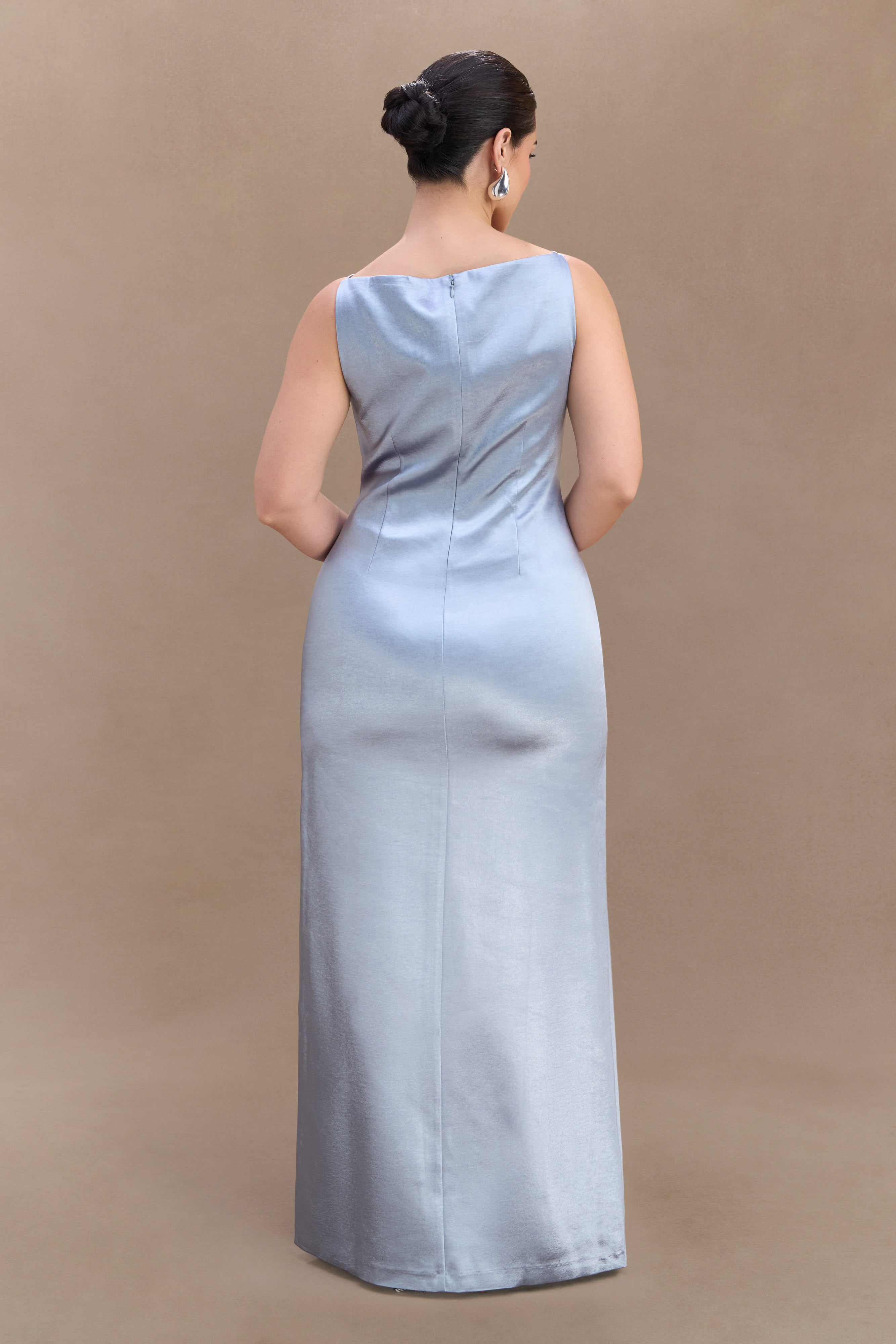 Violet Sleeveless Satin Maxi Dress - Frosted Blue、mySite、solidvoid