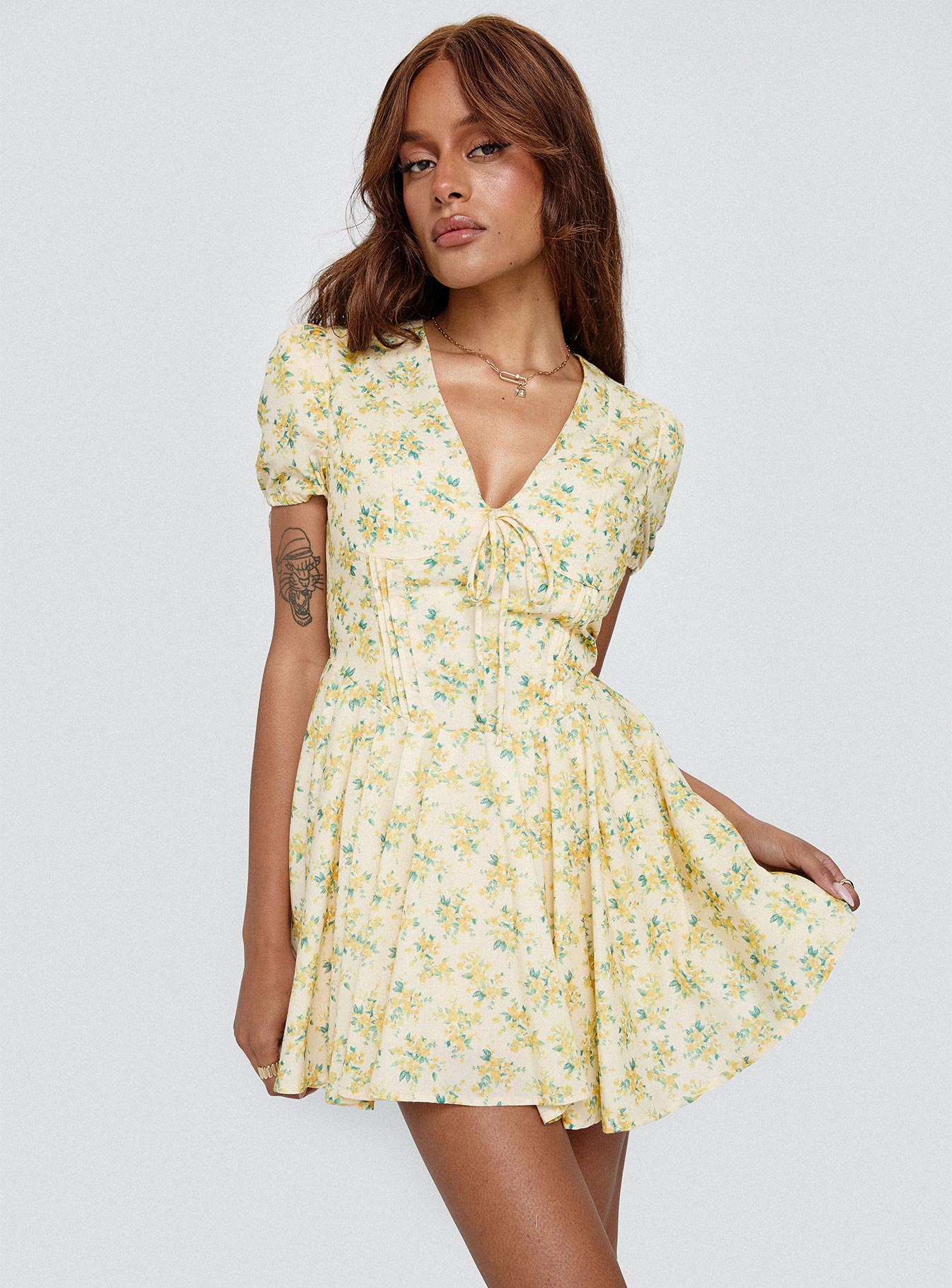 Ethelyn Mini Dress Yellow Floral、mySite、solidvoid