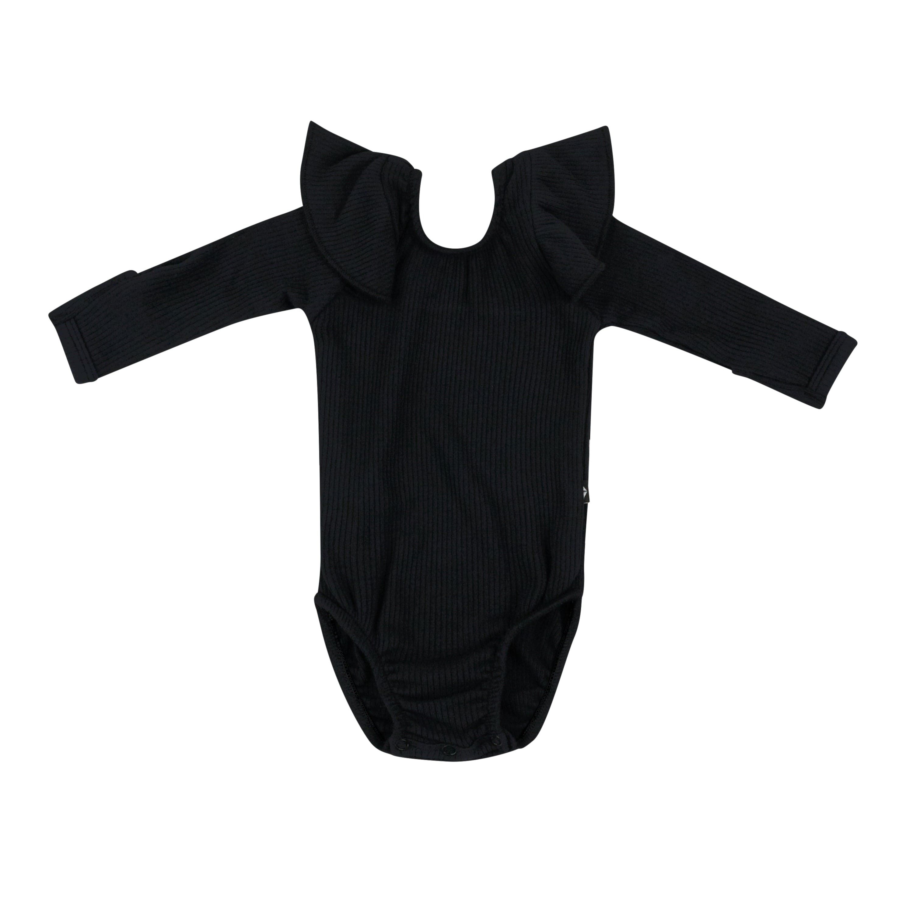 Ribbed Long Sleeve Ruffle Leotard in Midnight、mySite、layawaytickets