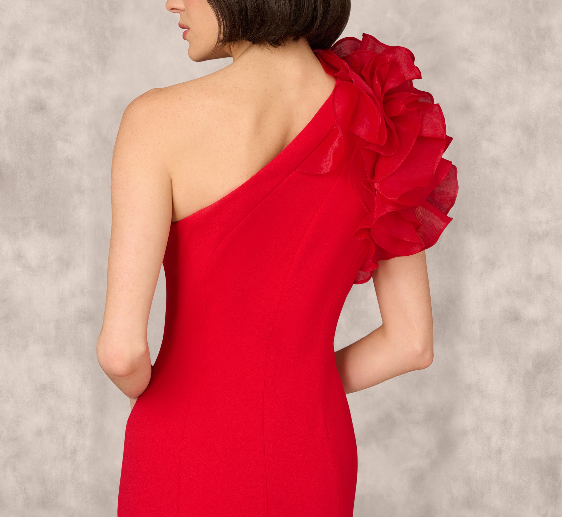 One Shoulder Mermaid Dress With Organza Sleeve In Red、mySite、solidvoid
