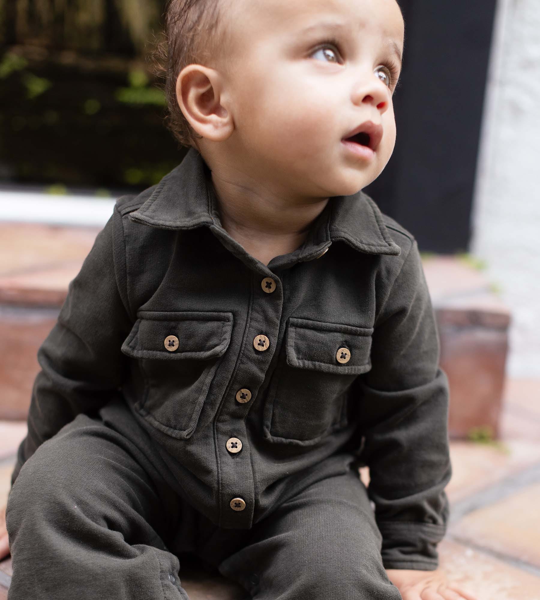 Button Down Organic Cotton Jumpsuit - Shadow、mySite、g9winljtr