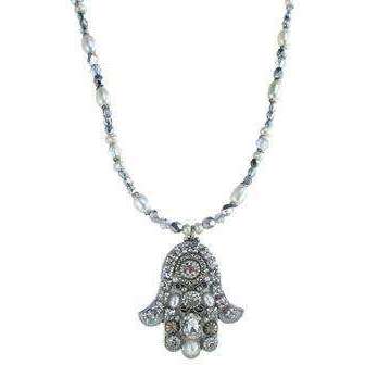 Michal Golan Swarovski Crystal and White Pearl Hamsa Necklace、mySite、topwebapps