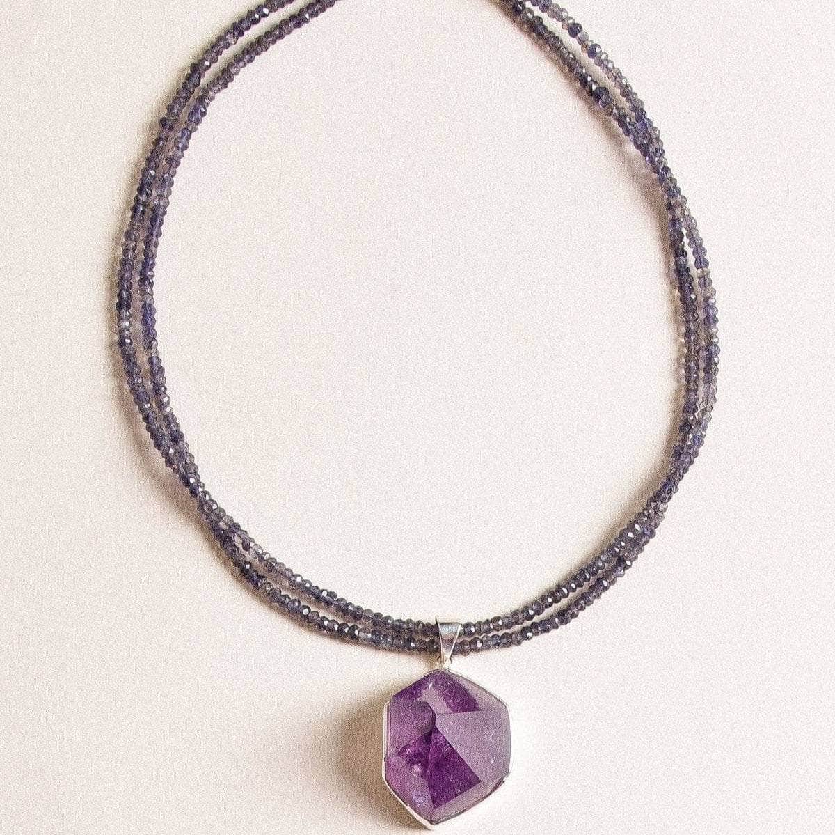 Large Amethyst Crystal on Beaded Iolite Necklace - One of a Kind、mySite、hinf8tx79