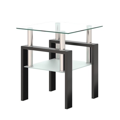 Set of 2, Modern Tempered Glass Tea Table Coffee Table End Table, Square Table for Living Room, Transparent/White、、casual