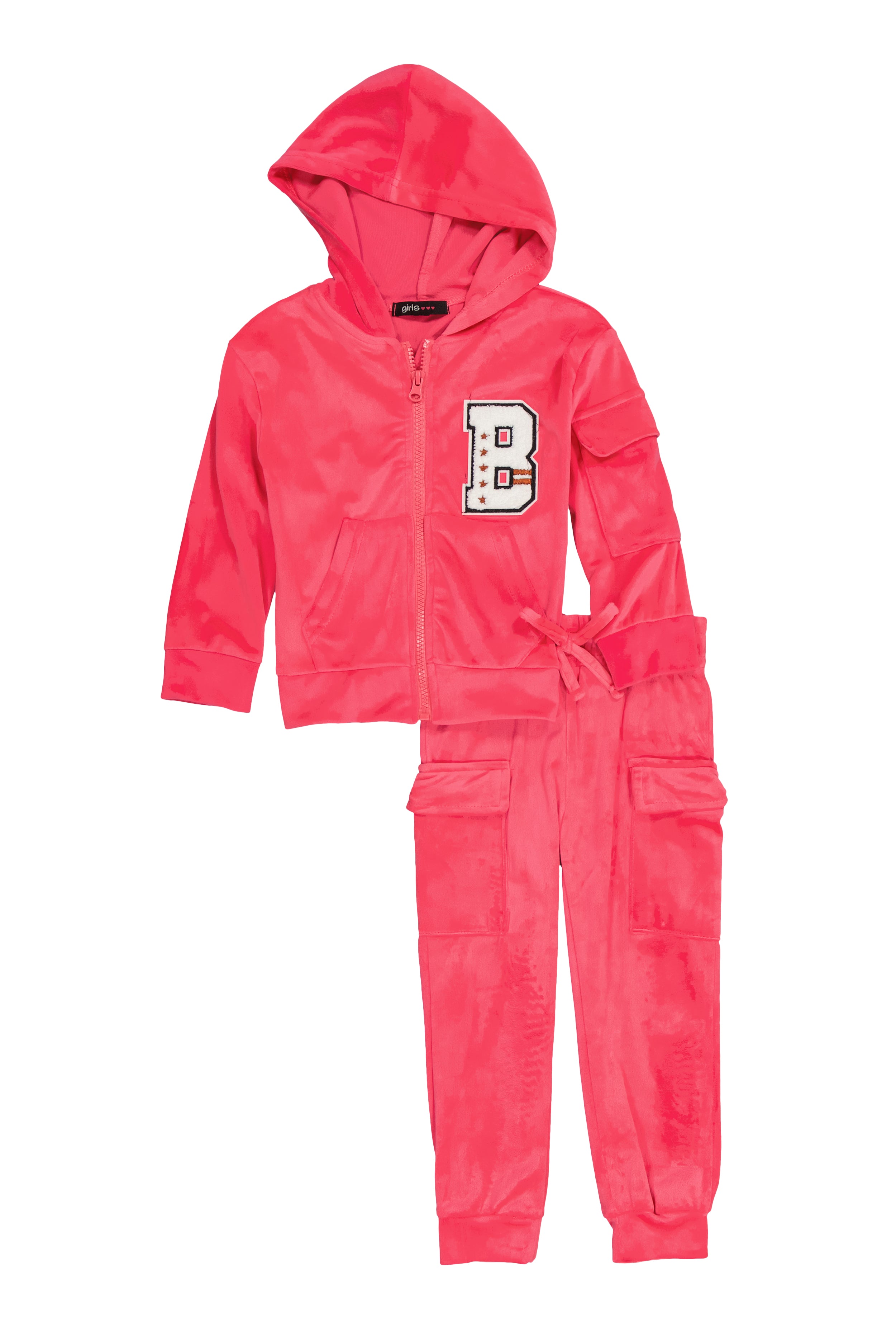 Toddler Girls Velour B Initial Chenille Patch Hoodie and Joggers、mySite、camillekostekn