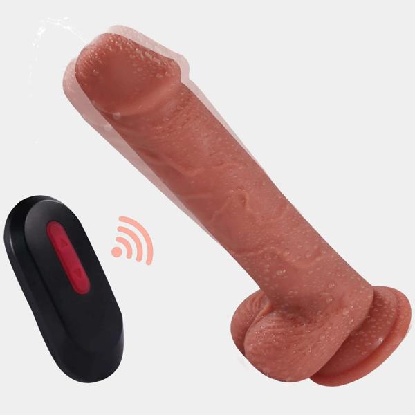 Can Cum Vibrating Tan Dildo | Squirting Action 8 | Remote Control | USB、mySite、bottomscart