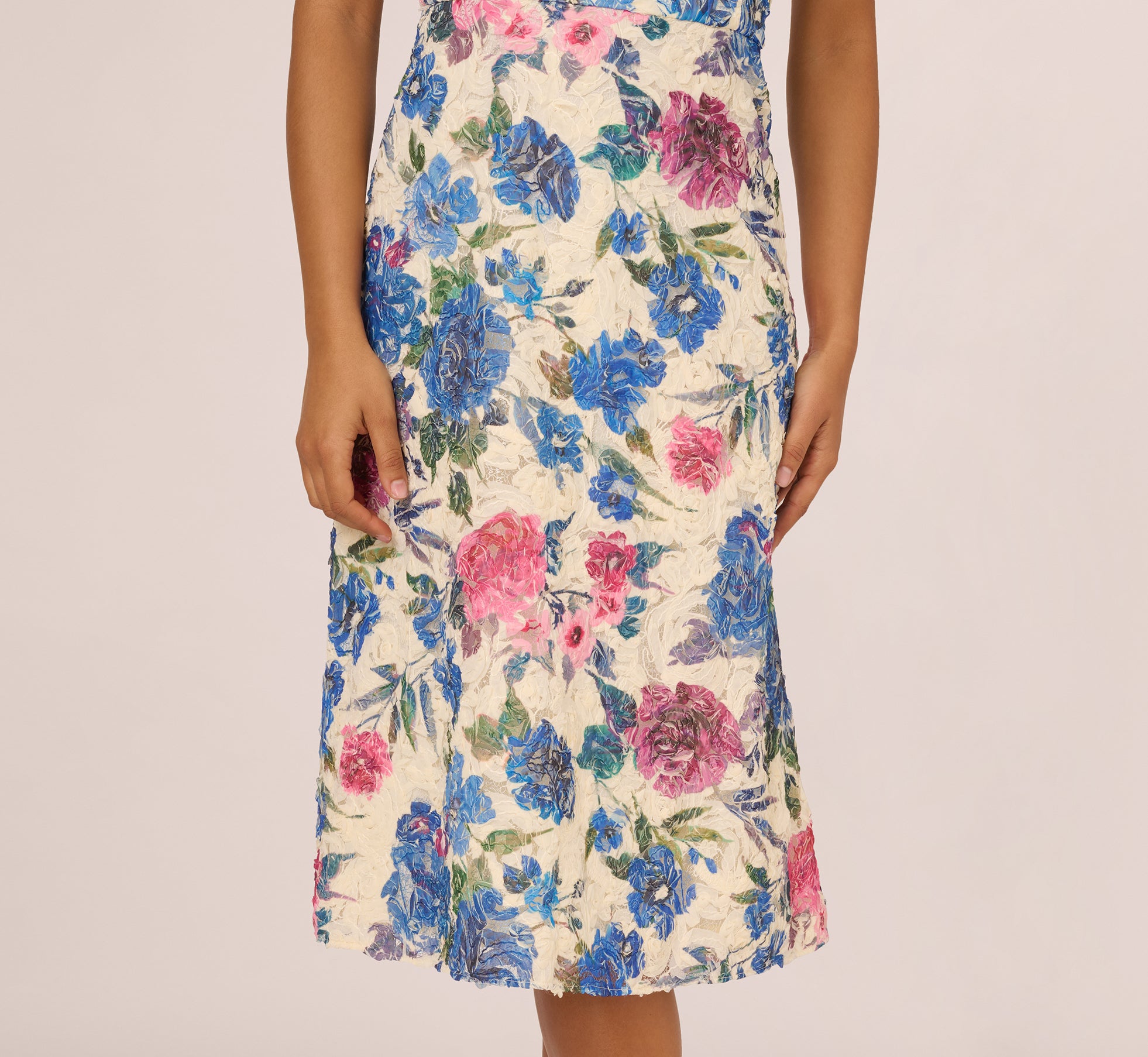 One Shoulder Floral Soutache Midi Dress In Alabaster Multi、mySite、solidvoid