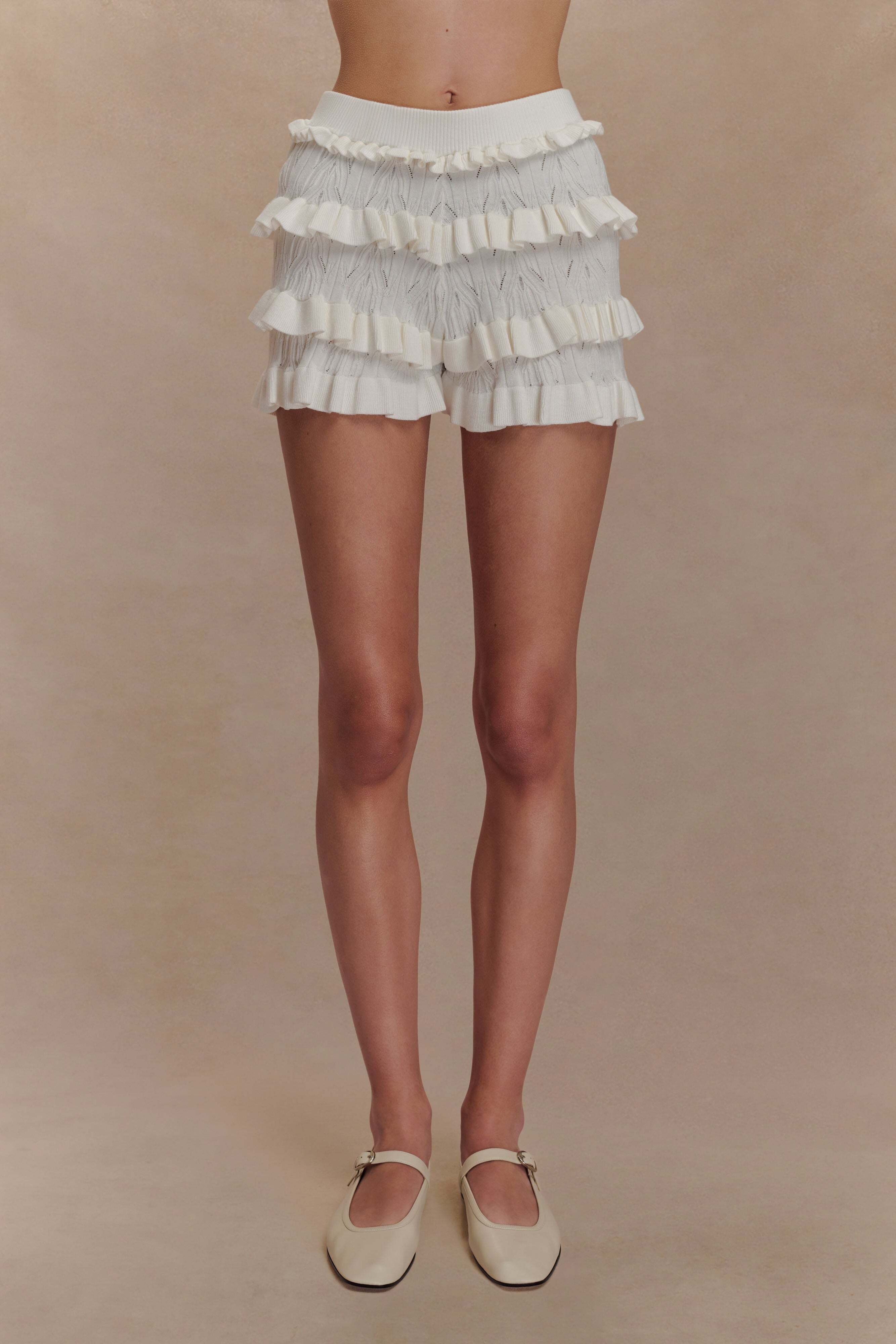 Amy Pointelle Knit Frill Bloomers - Ivory、mySite、solidvoid