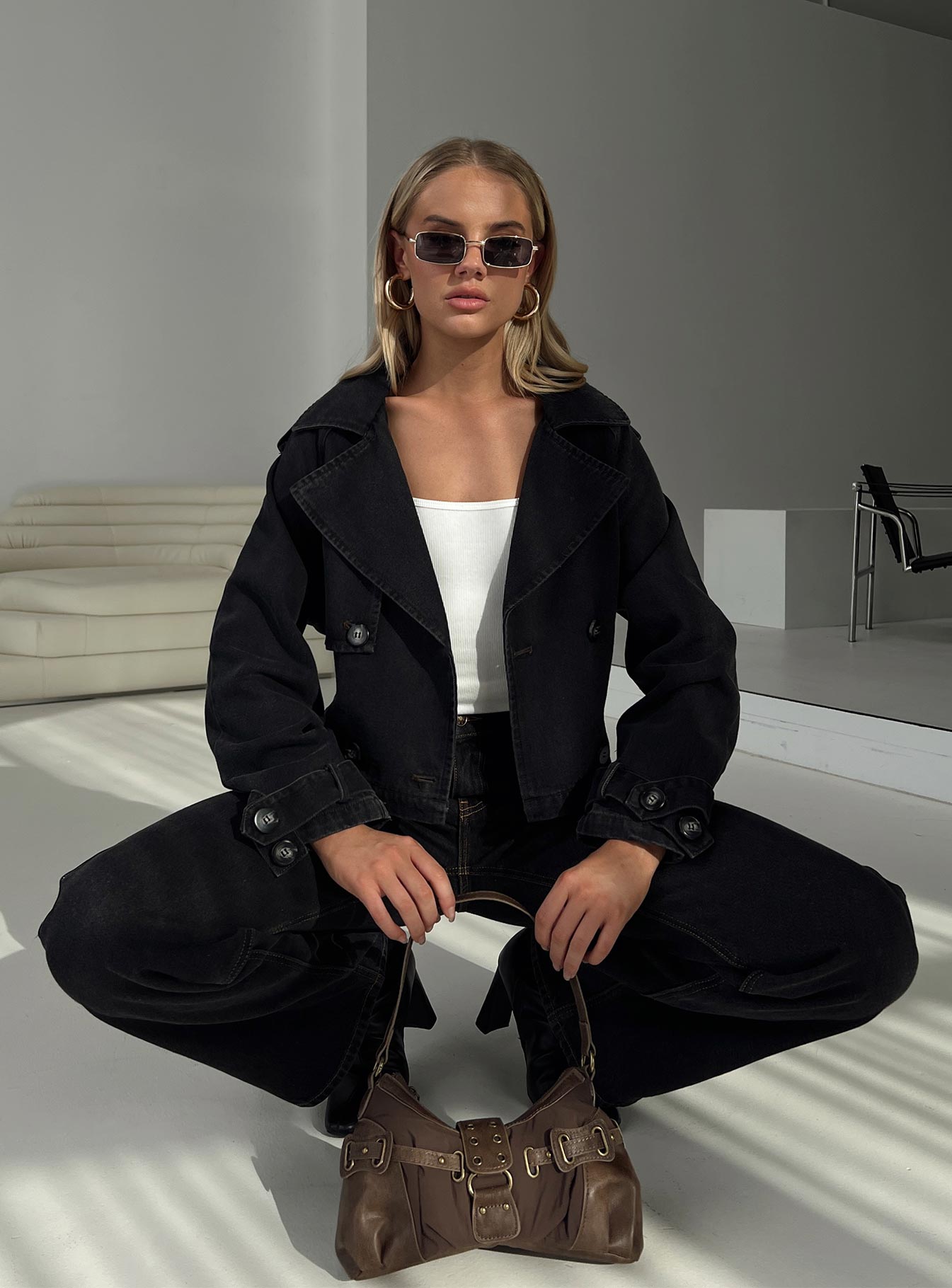 Too Soon Cropped Trench Washed Black、mySite、solidvoid