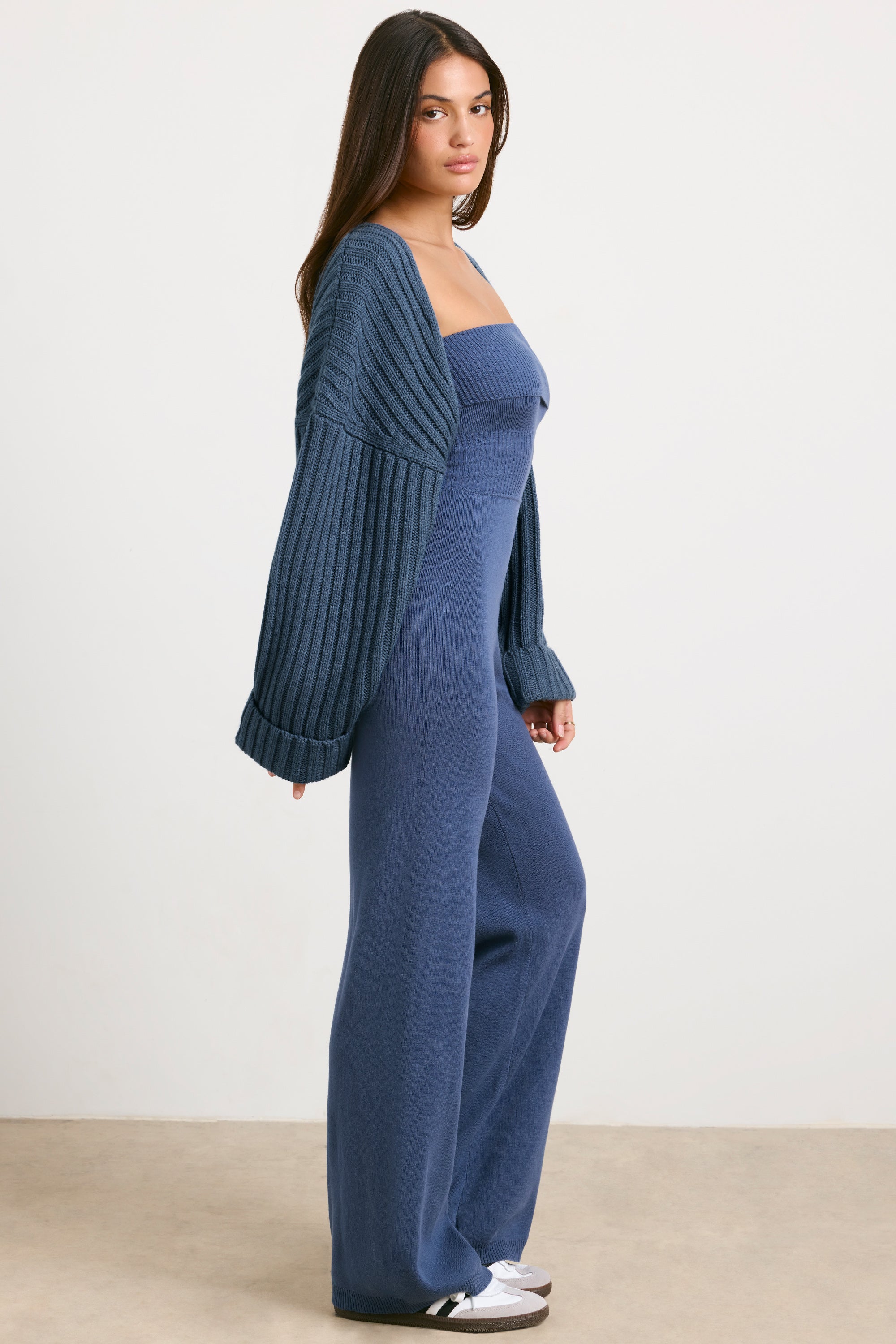 Chunky Knit Shrug in Washed Navy、mySite、solidvoid