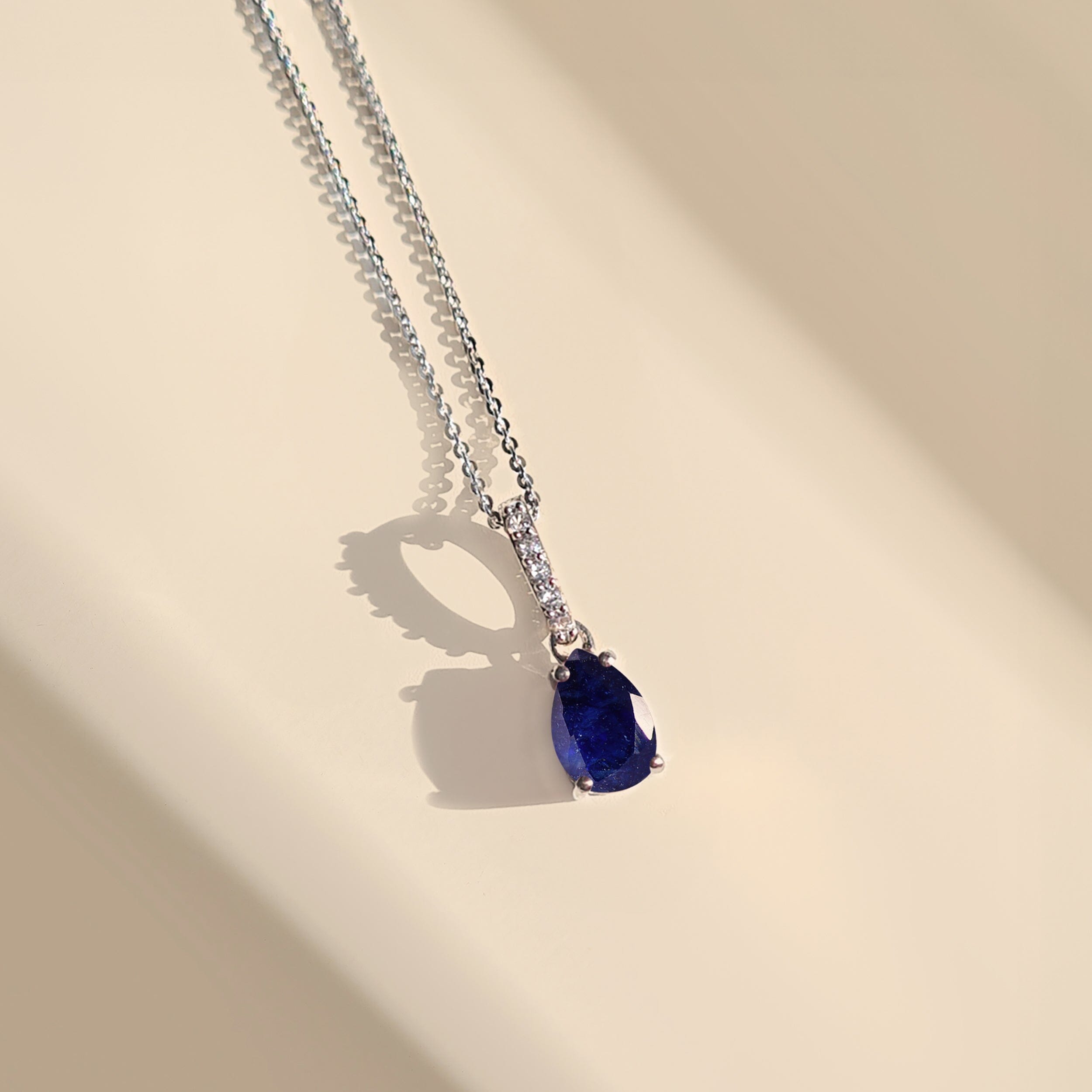 Blue Sapphire Birthstone Sway Necklace & Herringbone Chain、mySite、hinf8tx79