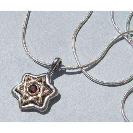 Michael Bromberg Silver and 14K Gold Star of David with Garnet、mySite、topwebapps