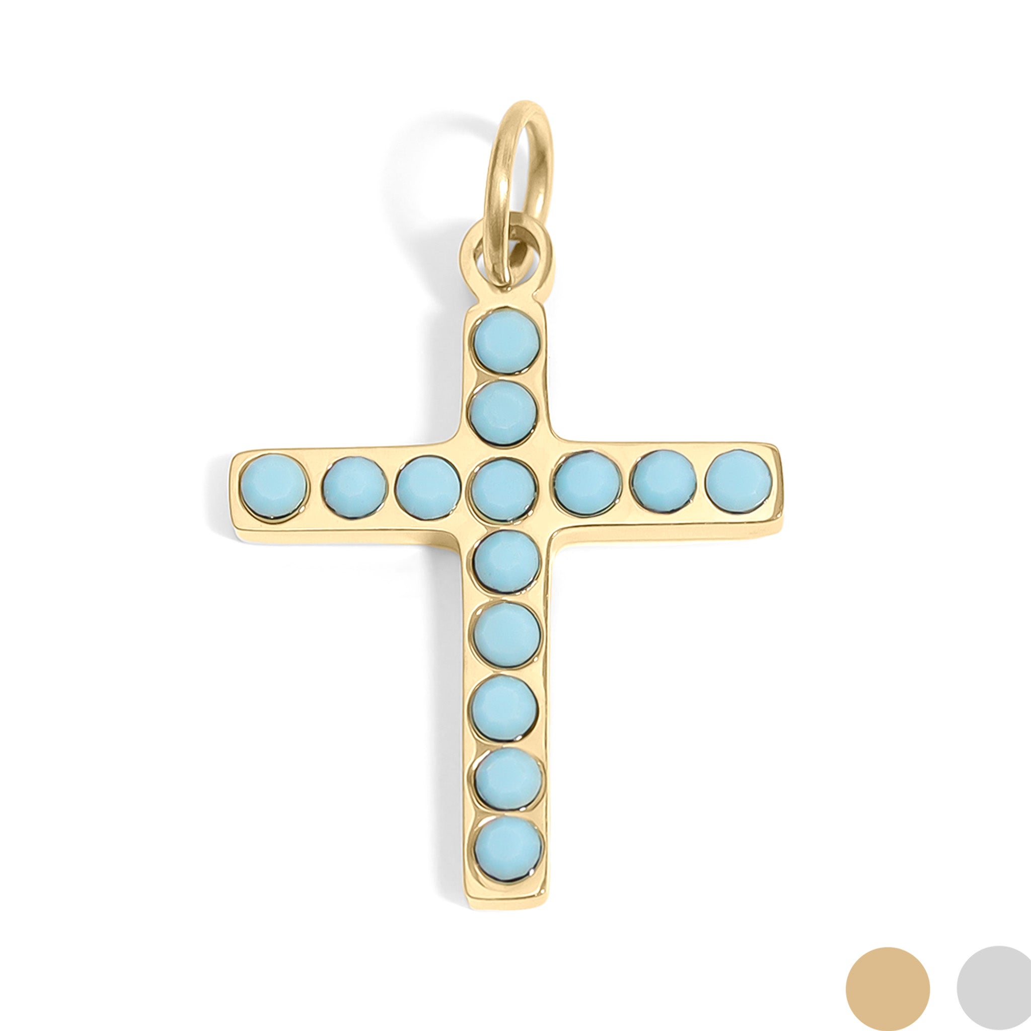 18K Gold PVD Stainless Steel Turquoise Stone Cross Charm / PDL0230、mySite、dreamappss