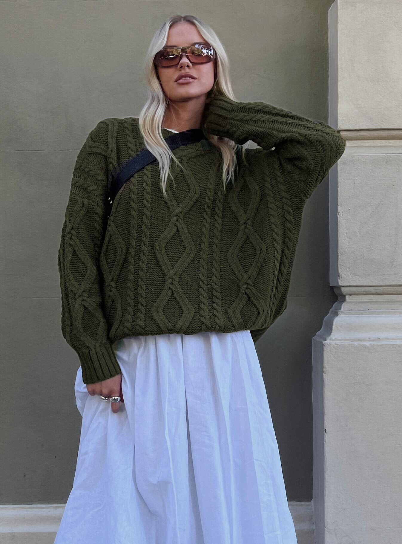 Anaya Oversized Sweater Olive、mySite、solidvoid