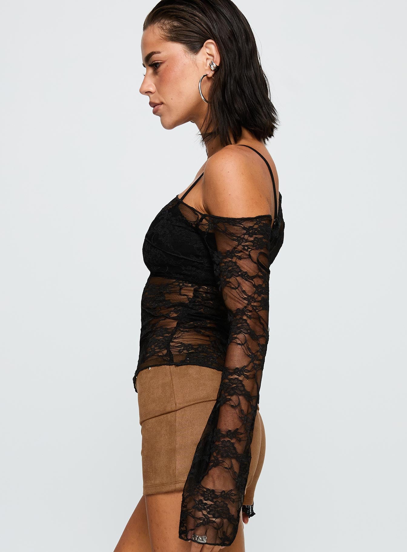 How Ironic One Shoulder Lace Top Black、mySite、solidvoid