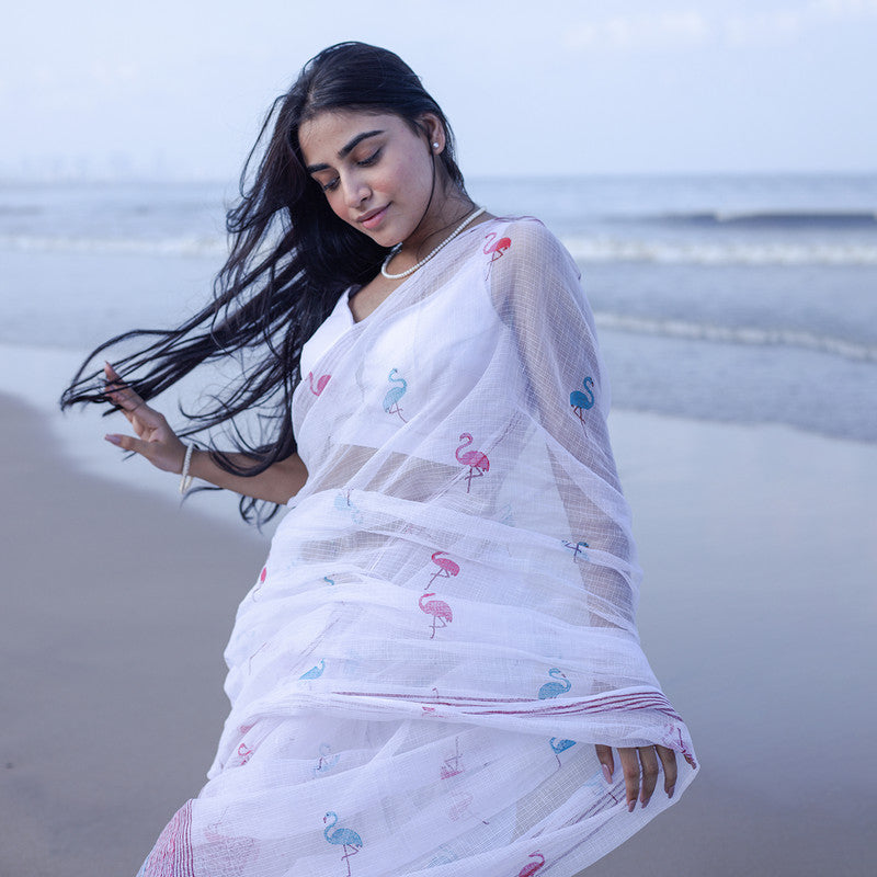 Kota Handblock Printed Saree | White & Red、mySite、camillekostekn