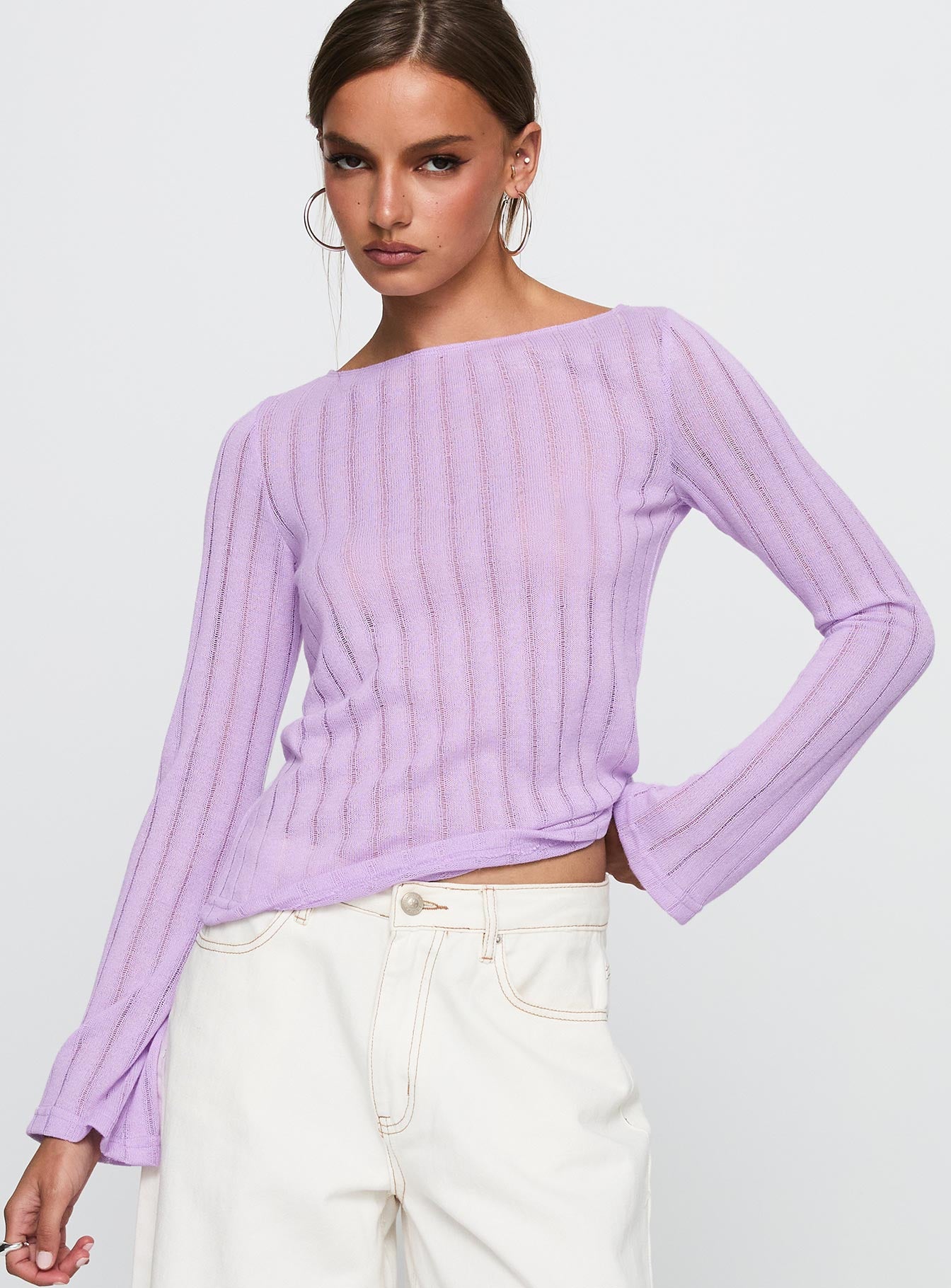 Tuppence Ribbed Long Sleeve Top Lilac、mySite、solidvoid