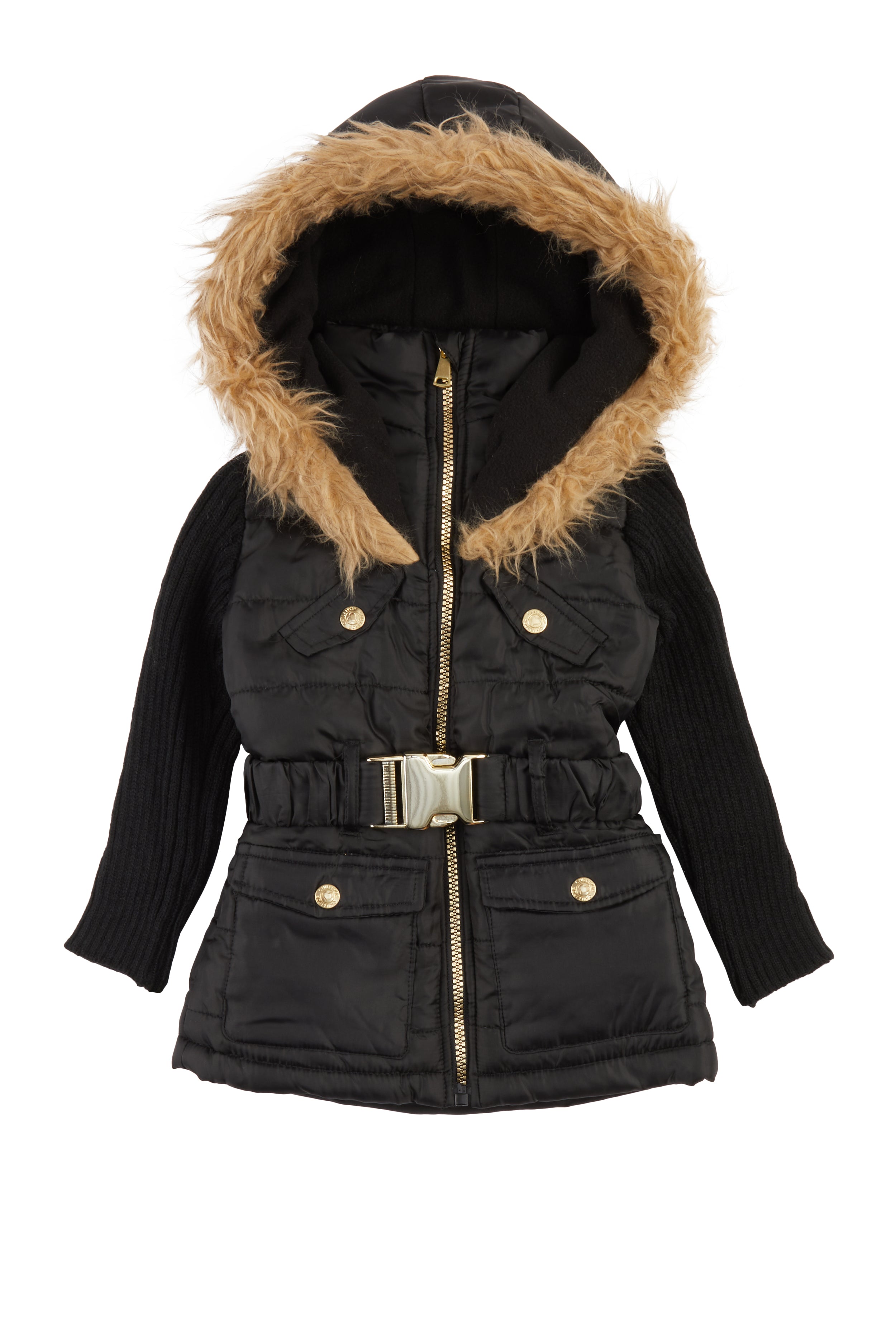 Toddler Girls Faux Fur Hooded Puffer Jacket、mySite、camillekostekn
