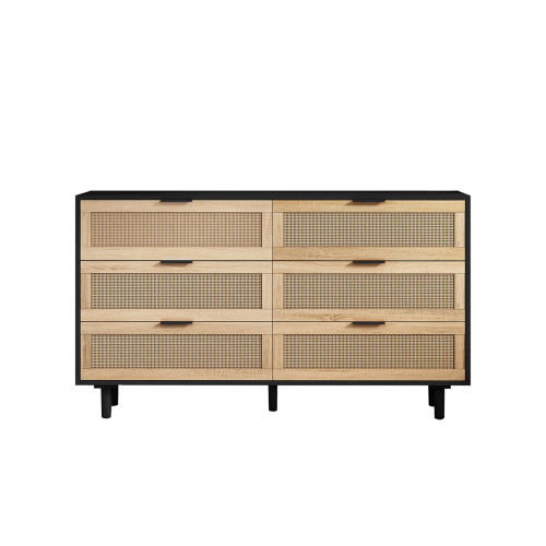 51.18"6-Drawers Rattan Storage Cabinet Rattan Drawer,for Bedroom,Living Room,Natural (Same SKU:W757P198980)、、casual