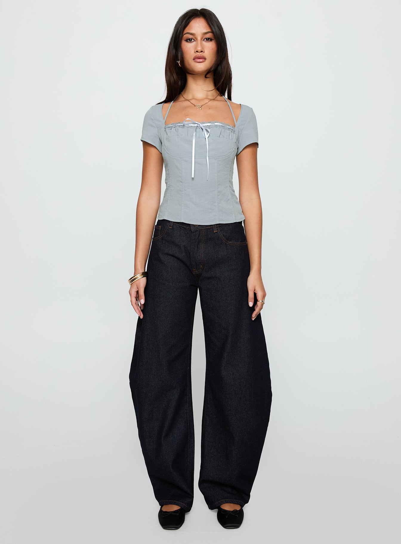 Trynia Short Sleeve Top Blue、mySite、solidvoid