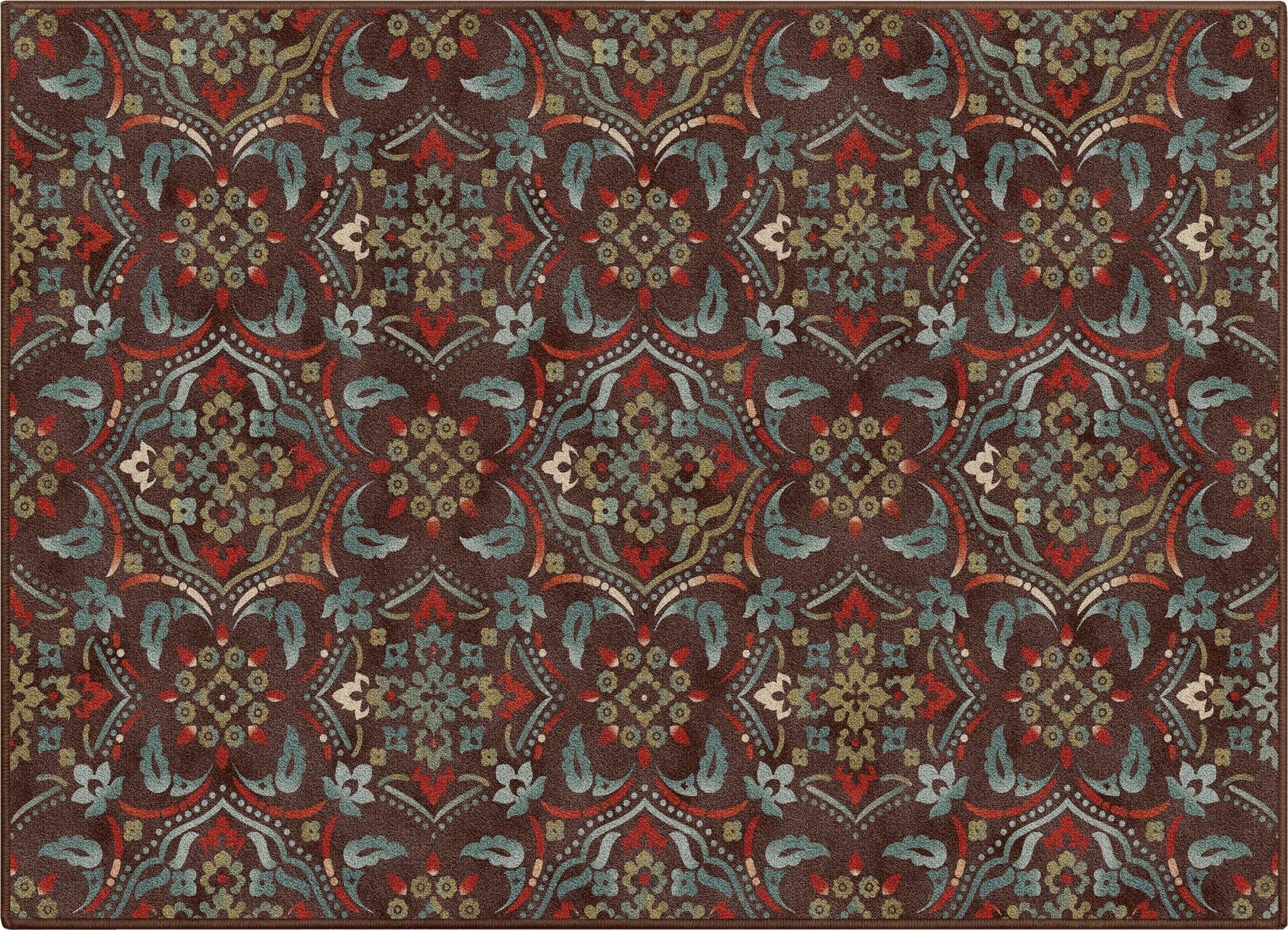 Florence Brown/Grey Floral Flat-Weave Cotton Backing Rug、mySite、gigharbornorthrealestate