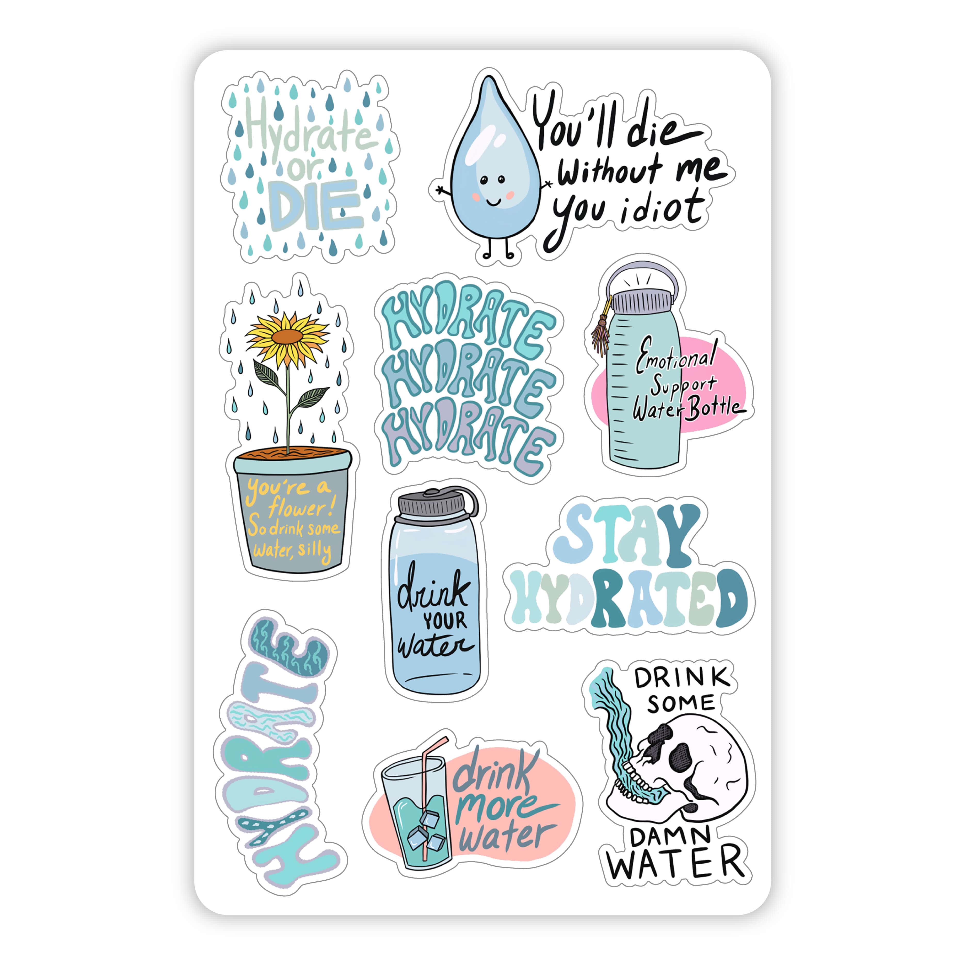  Stay Hydrated Mini Sticker Sheet、mySite、elrpsem3k