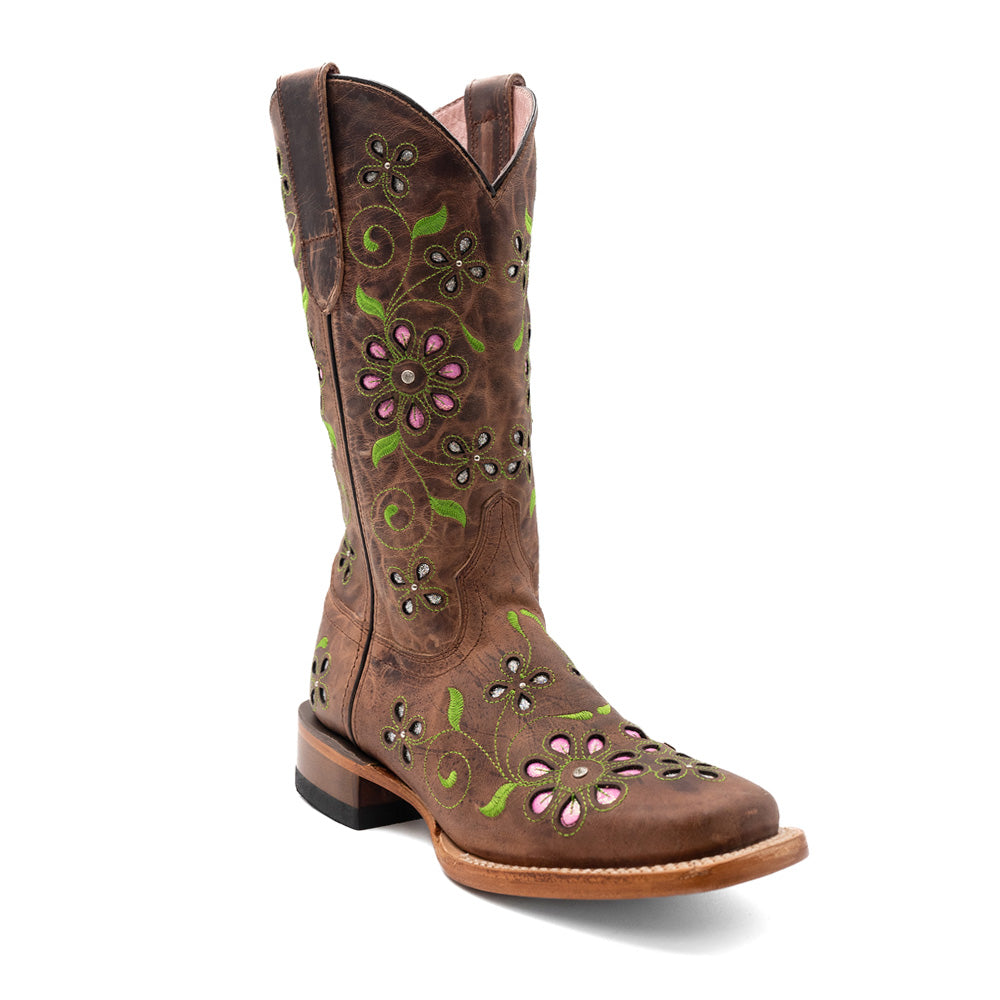 Blossom Tooled Inlay Embroidered Square Toe Pull On Cowboy Boots、mySite、gtrtttuynbv