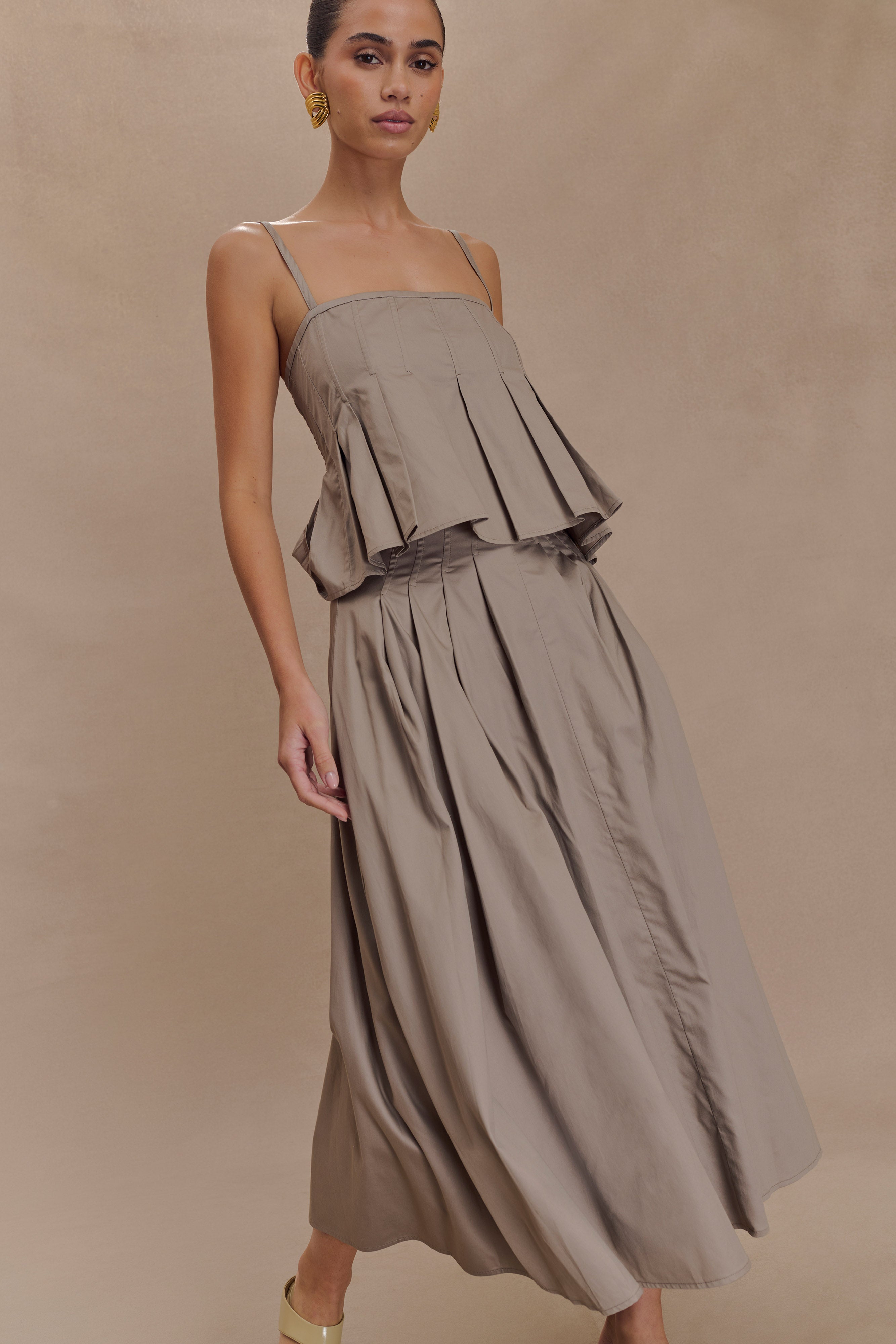 Mae A-Line Midi Skirt - Pebble Brown、mySite、solidvoid