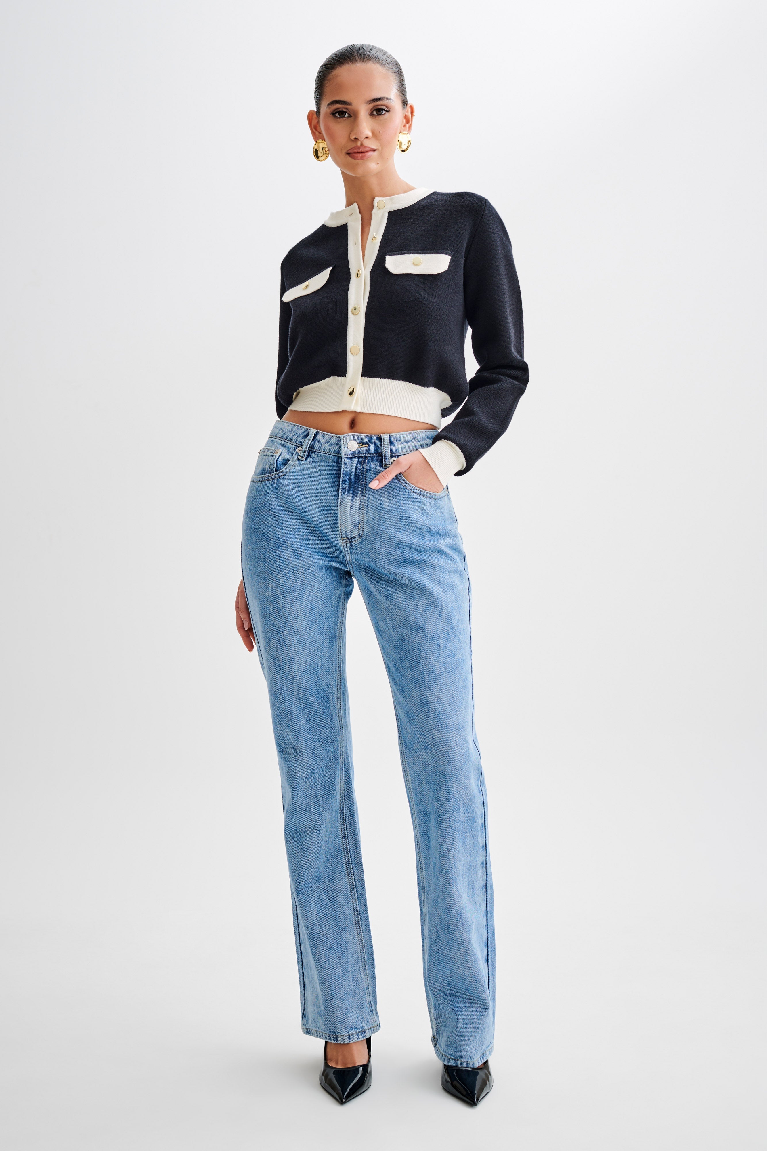 Tabitha Contrast Knit Cardigan - Black、mySite、solidvoid