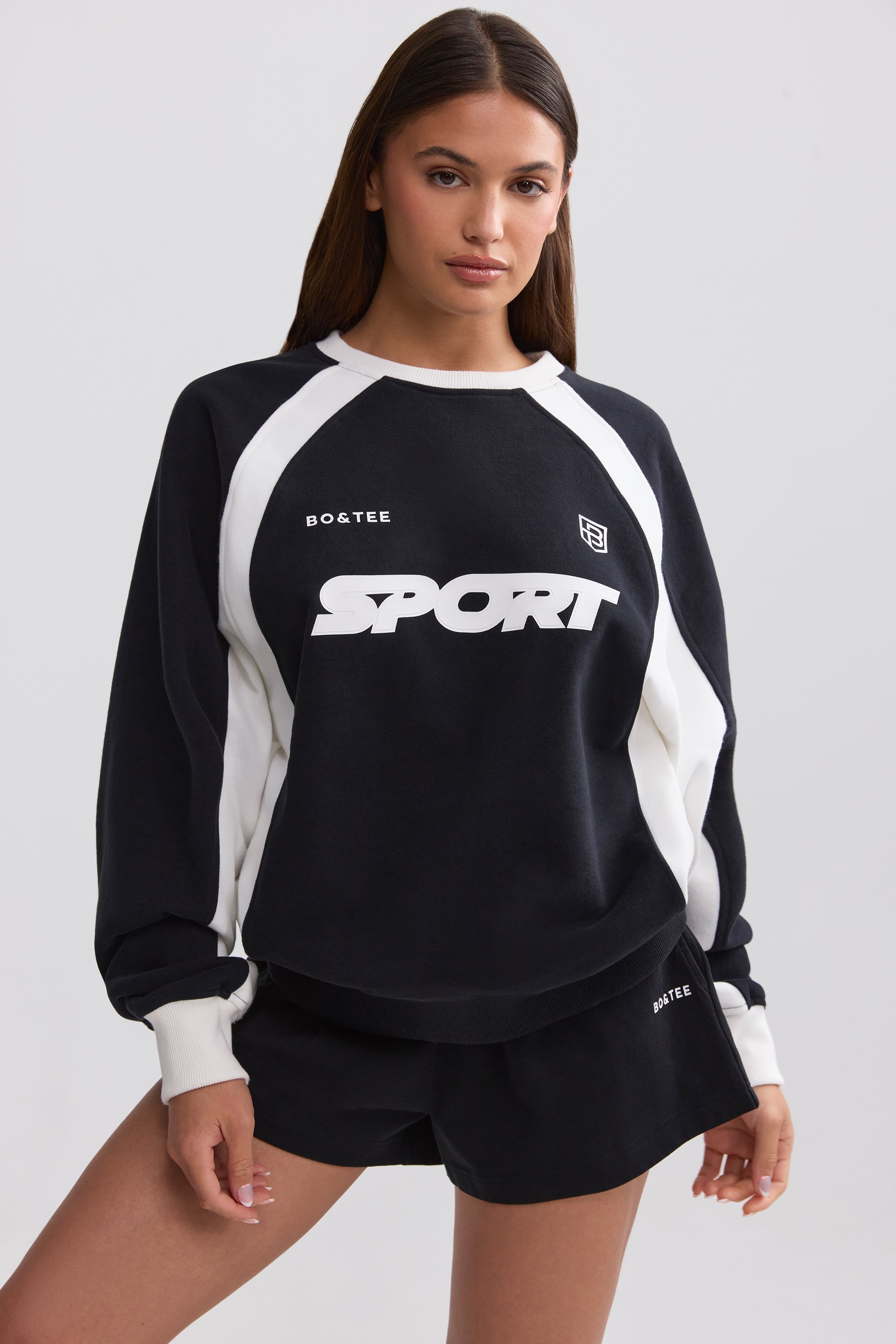 Oversized Colourblock Sweatshirt in Black、mySite、solidvoid