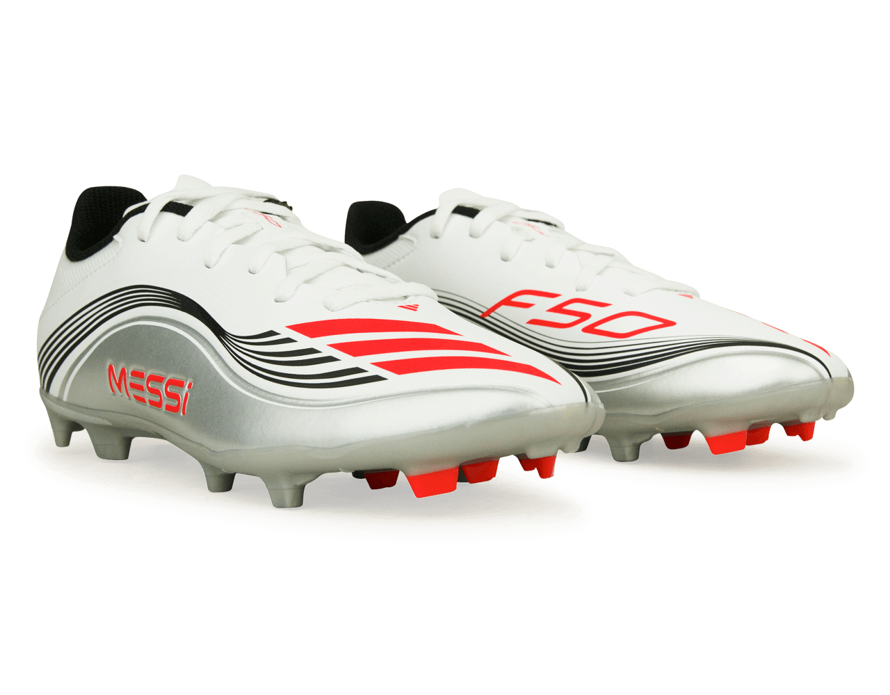adidas Kids F50 League Messi FG/MG White/Red/Silver、mySite、noshort