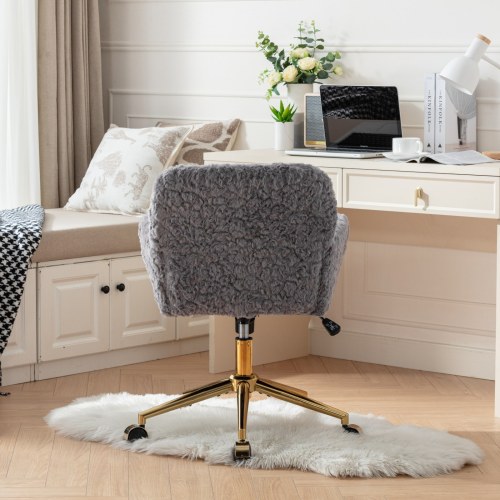 A&A Furniture Office Chair,Artificial rabbit hair Home Office Chair with Golden Metal Base,Adjustable Desk Chair Swivel Office Chair,Vanity Chair(Orange)、、casual