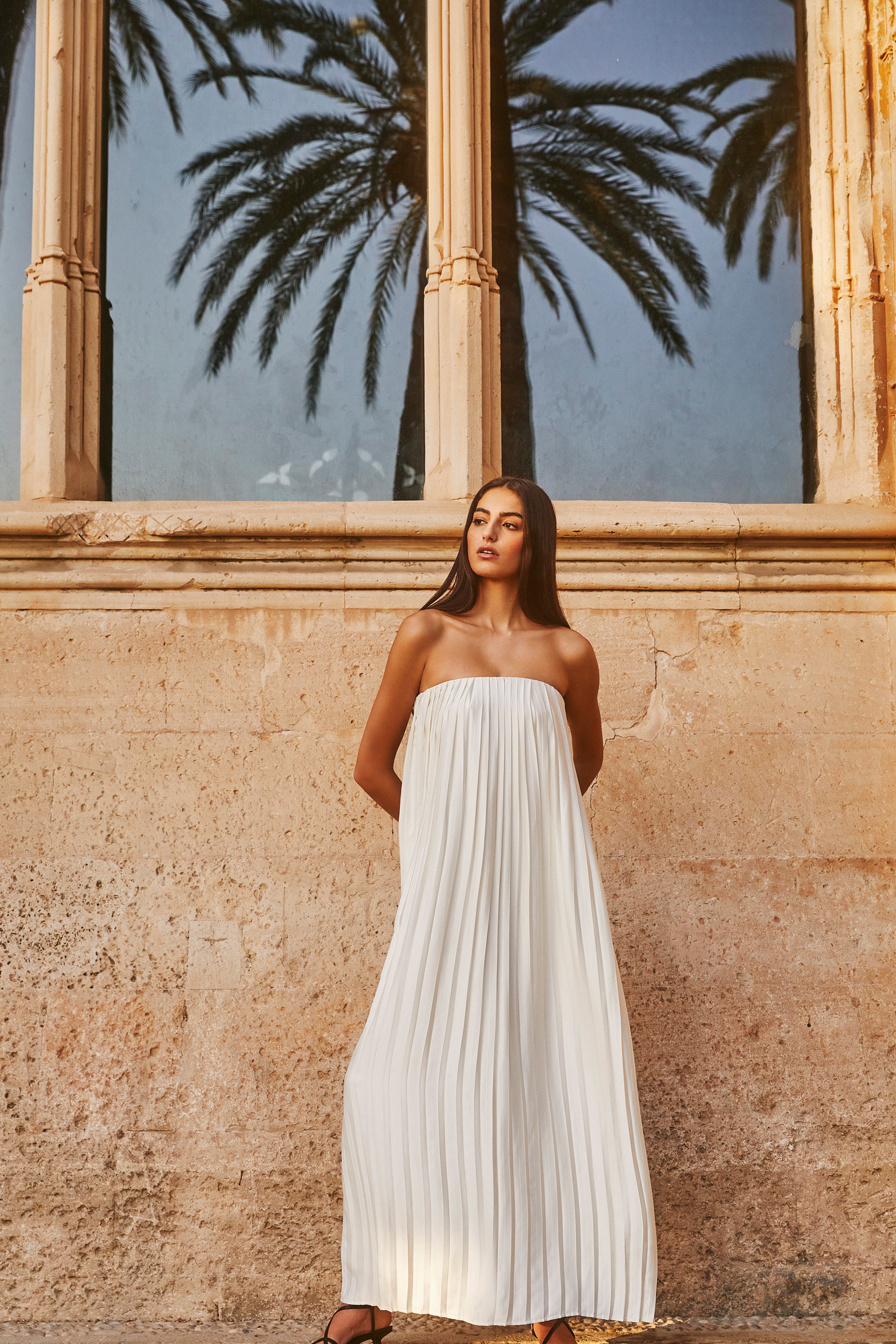 Myrah Plisse Strapless Maxi Dress - Ivory、mySite、solidvoid